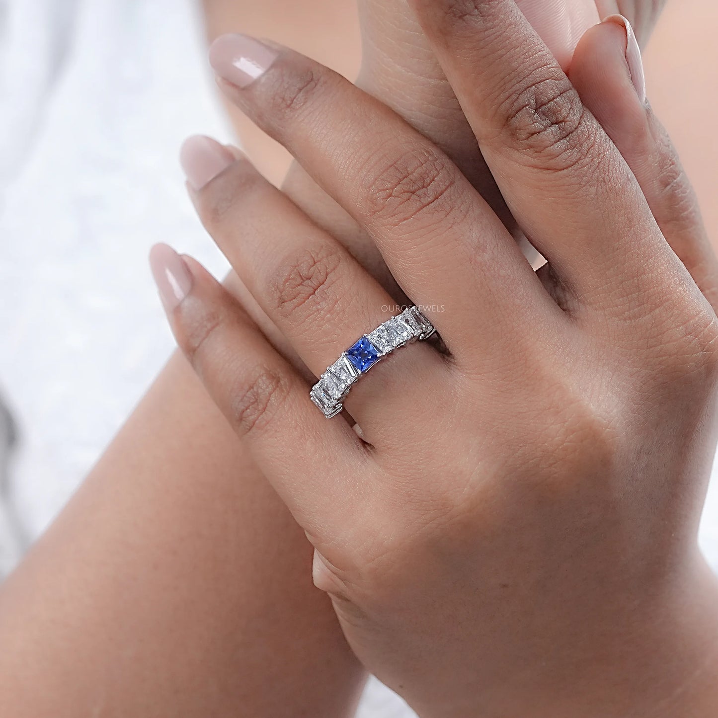 Sapphire Princess Cut Gemstone Diamond Ring