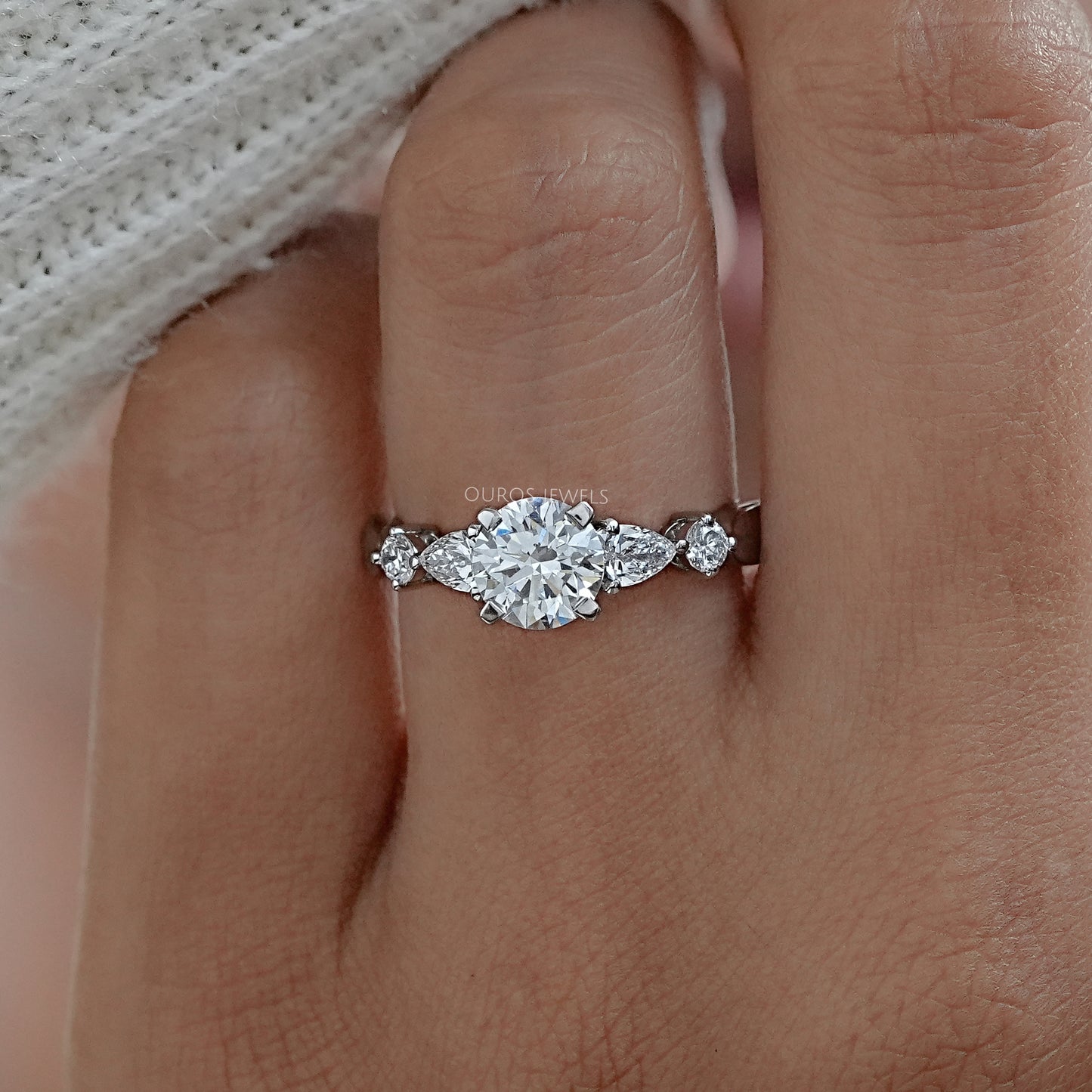 Round Lab Diamond Five Stone Engagement Ring