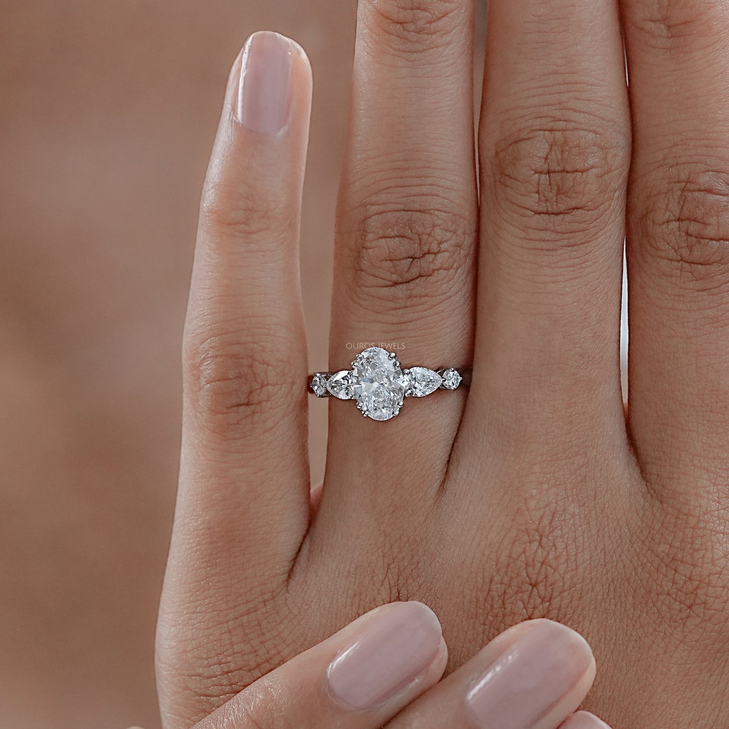 Oval Cut Lab Diamond Five Stone Engagement Ring