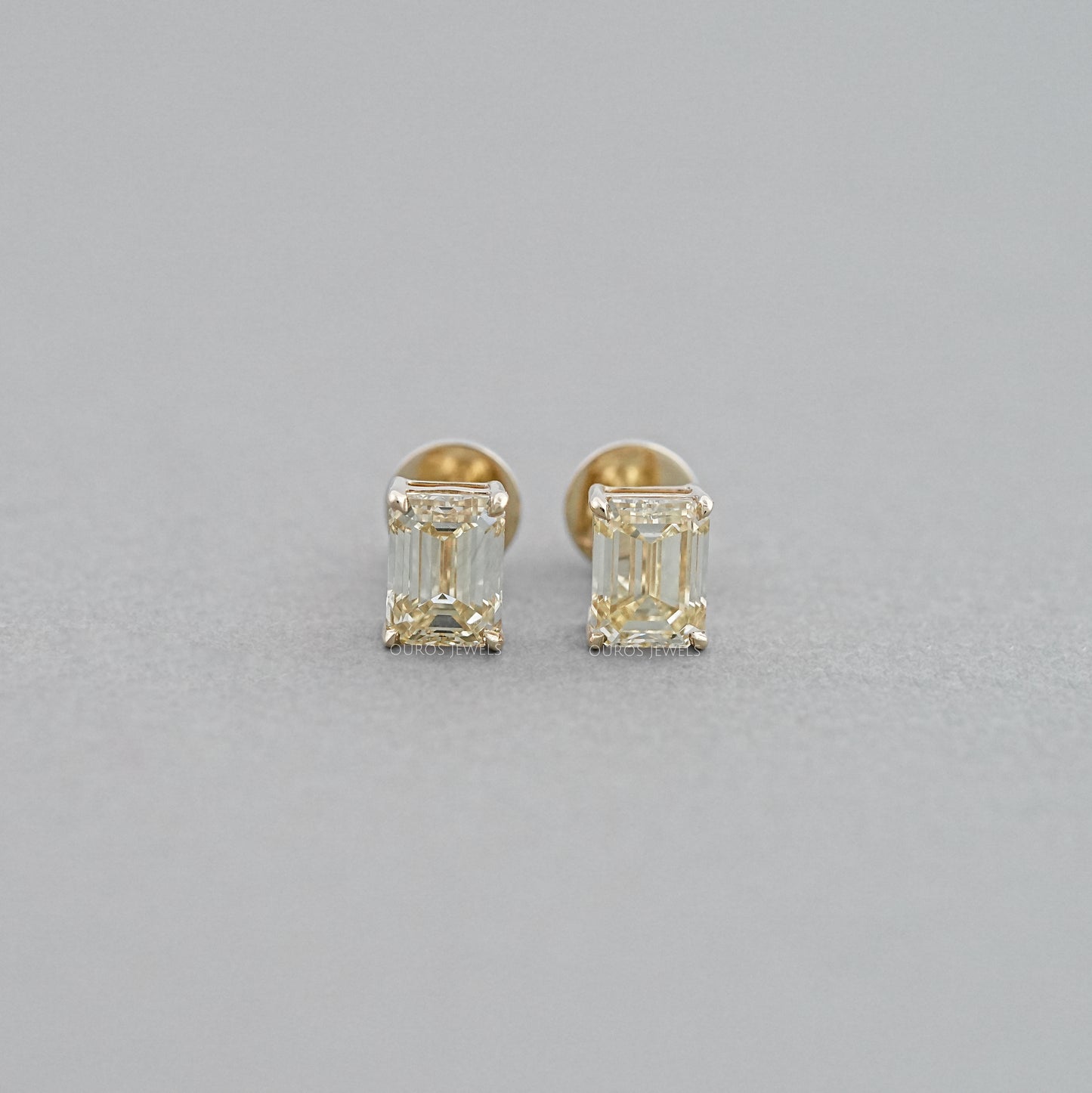 Yellow Emerald Lab Diamond Stud Earrings