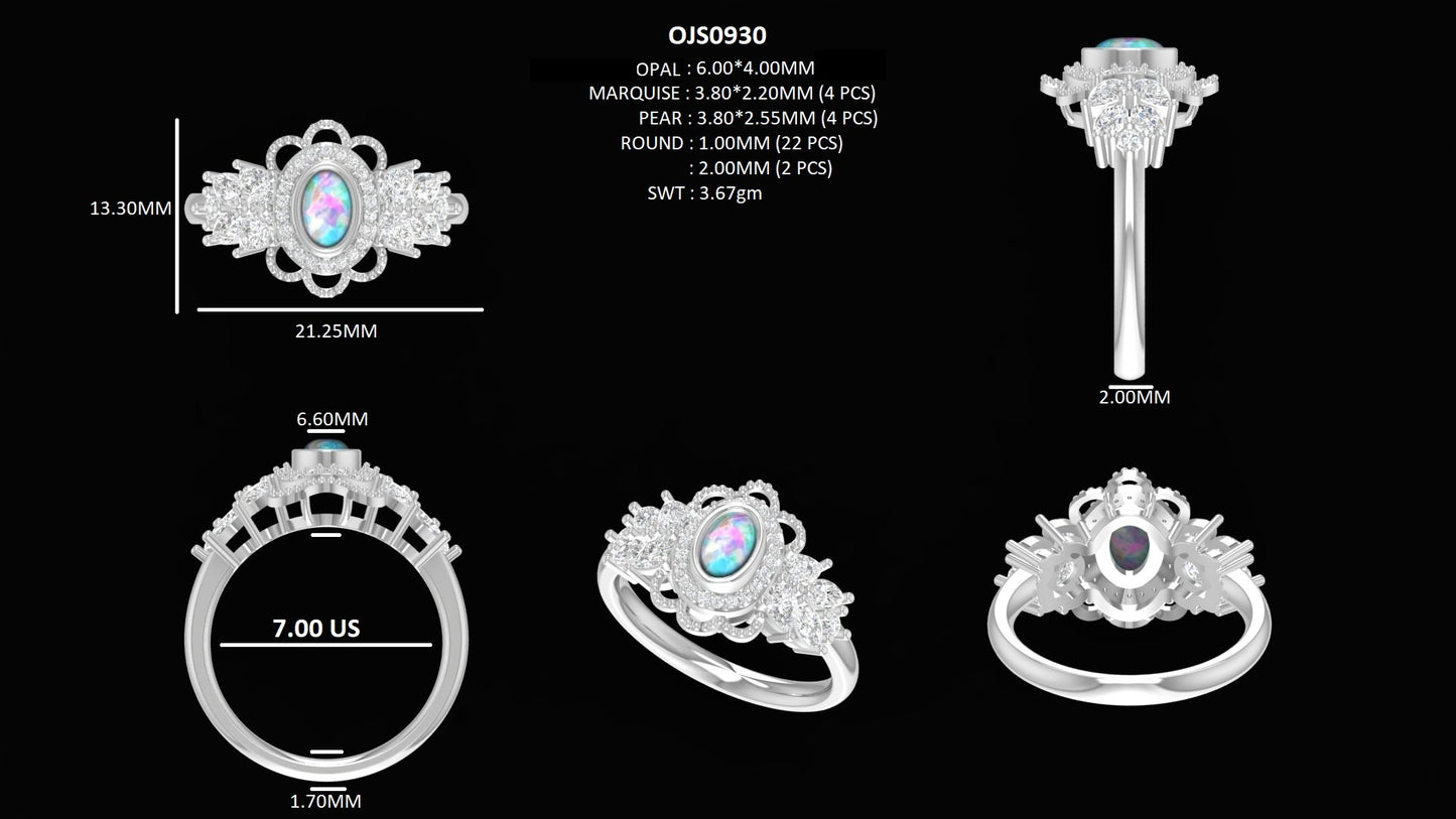 Opal Gemstone Cluster Set Engagement Ring