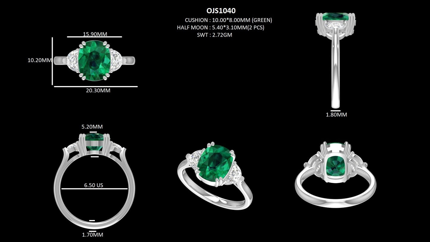 Green Cushion Lab Diamond Wedding Ring