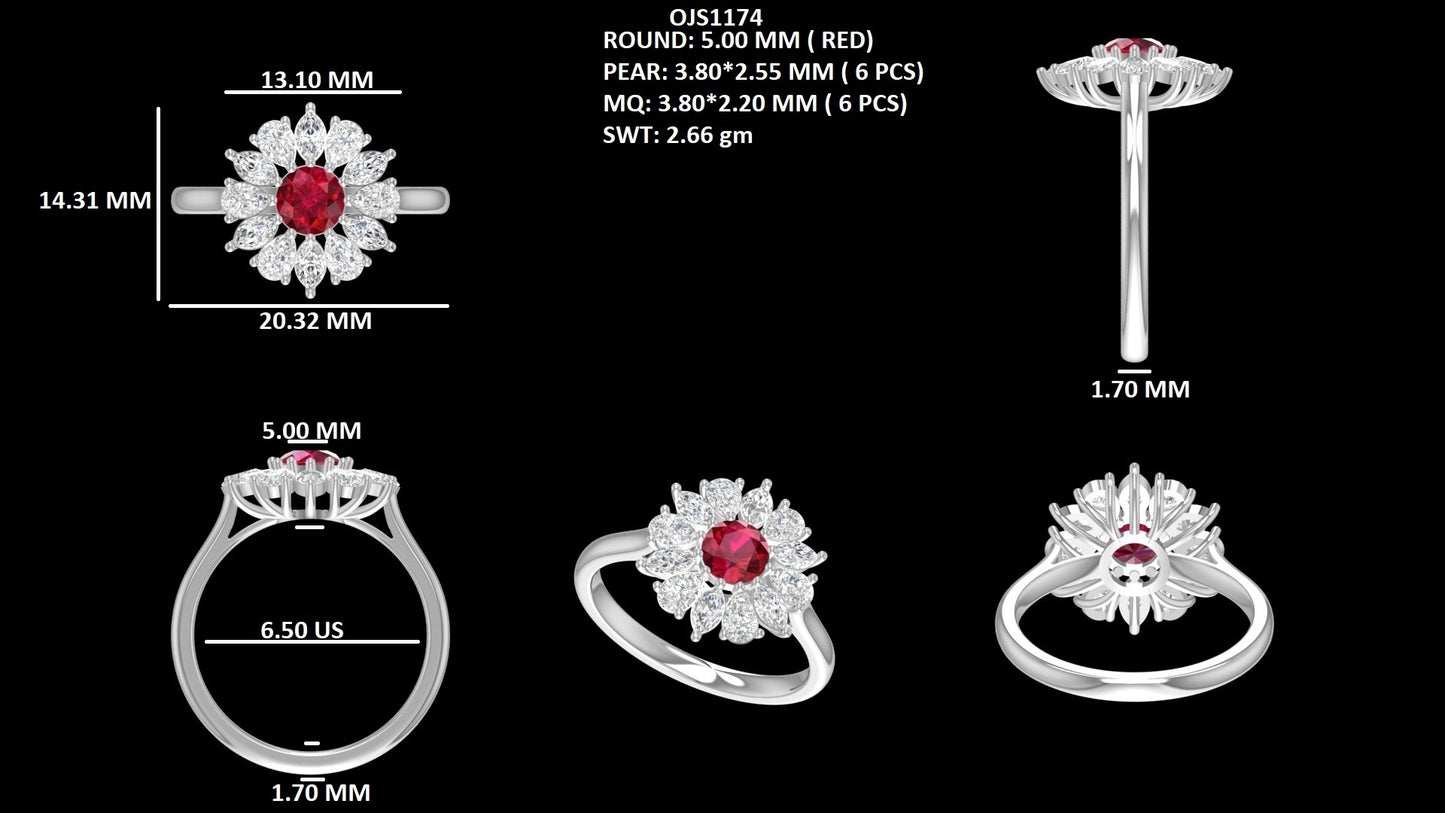 Round Cut Red Ruby Gemstone Halo Ring