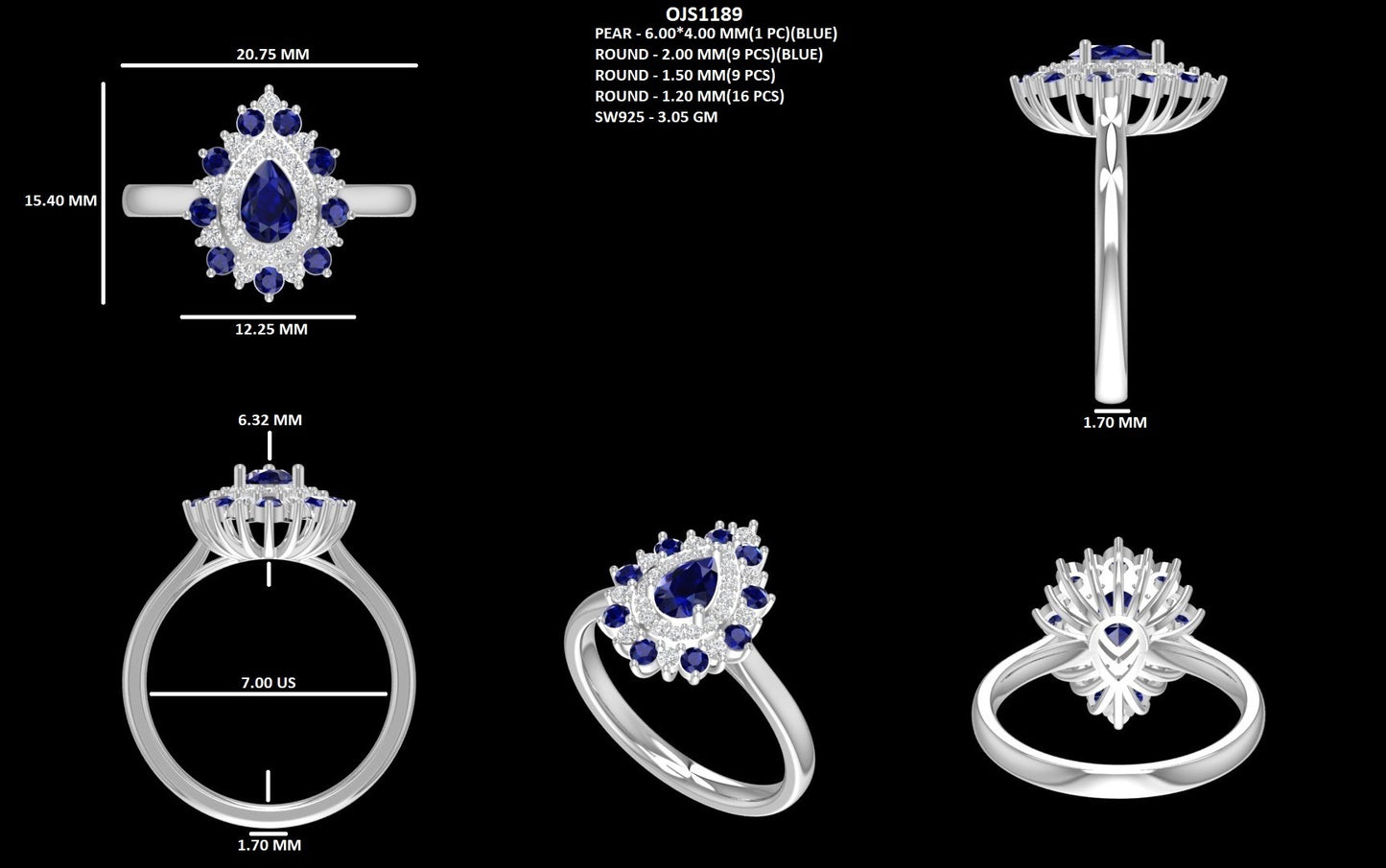 Sapphire Pear And Round Gemstone Halo Ring