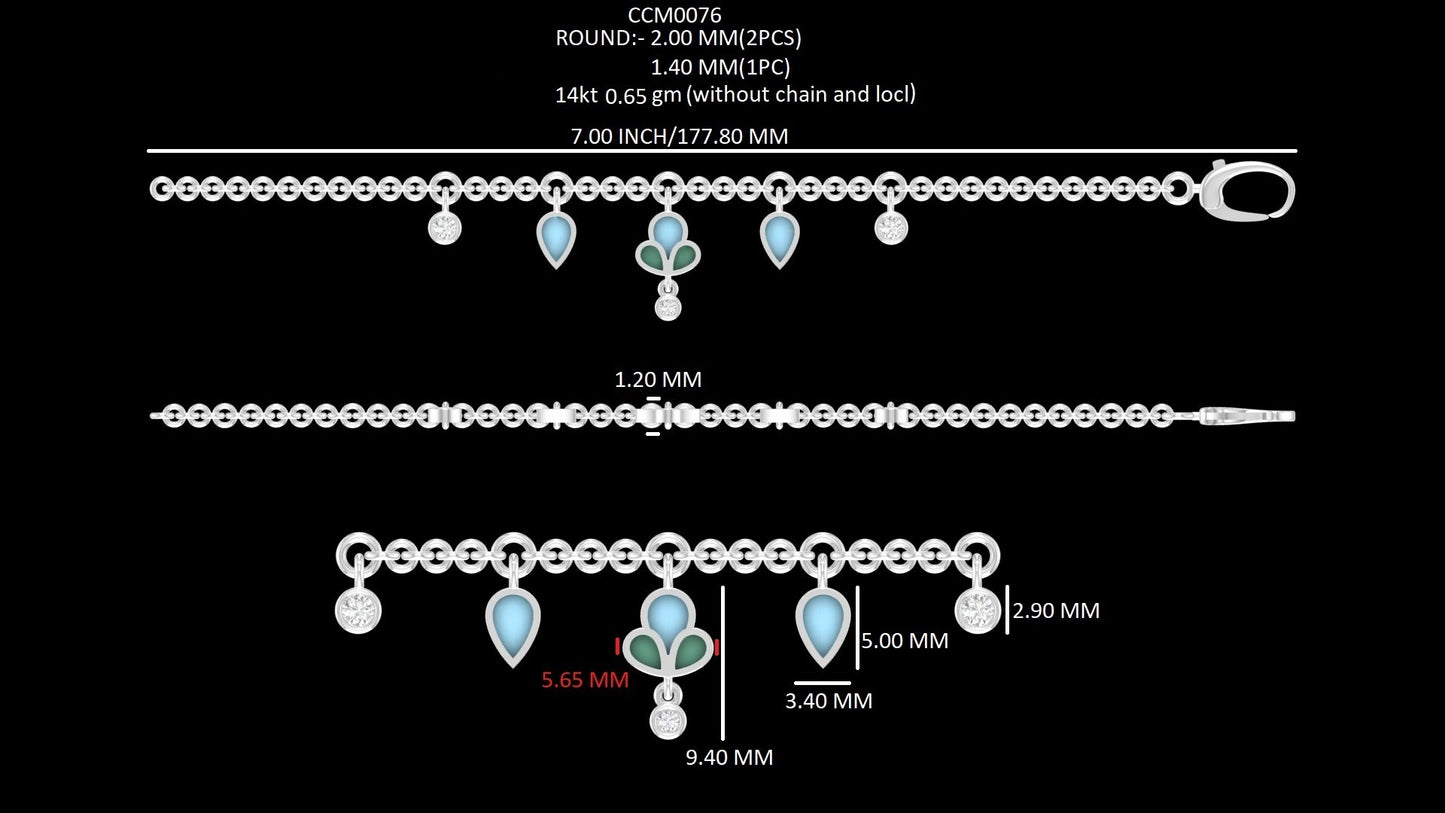 Round Cut Bezel Set Enamel Anklet For Kids