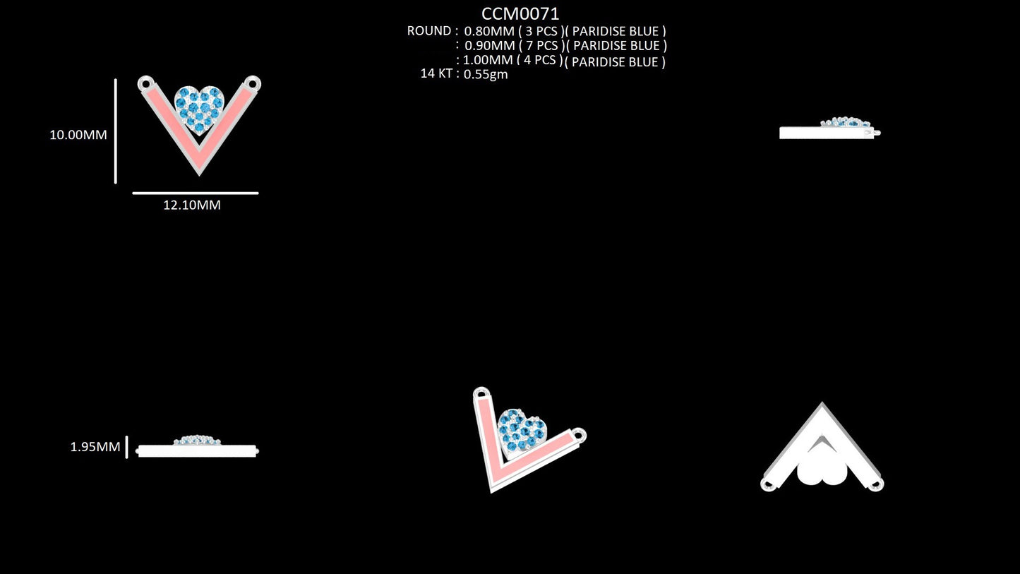 Blue Color Diamond Heart Shape V Latter Pendant