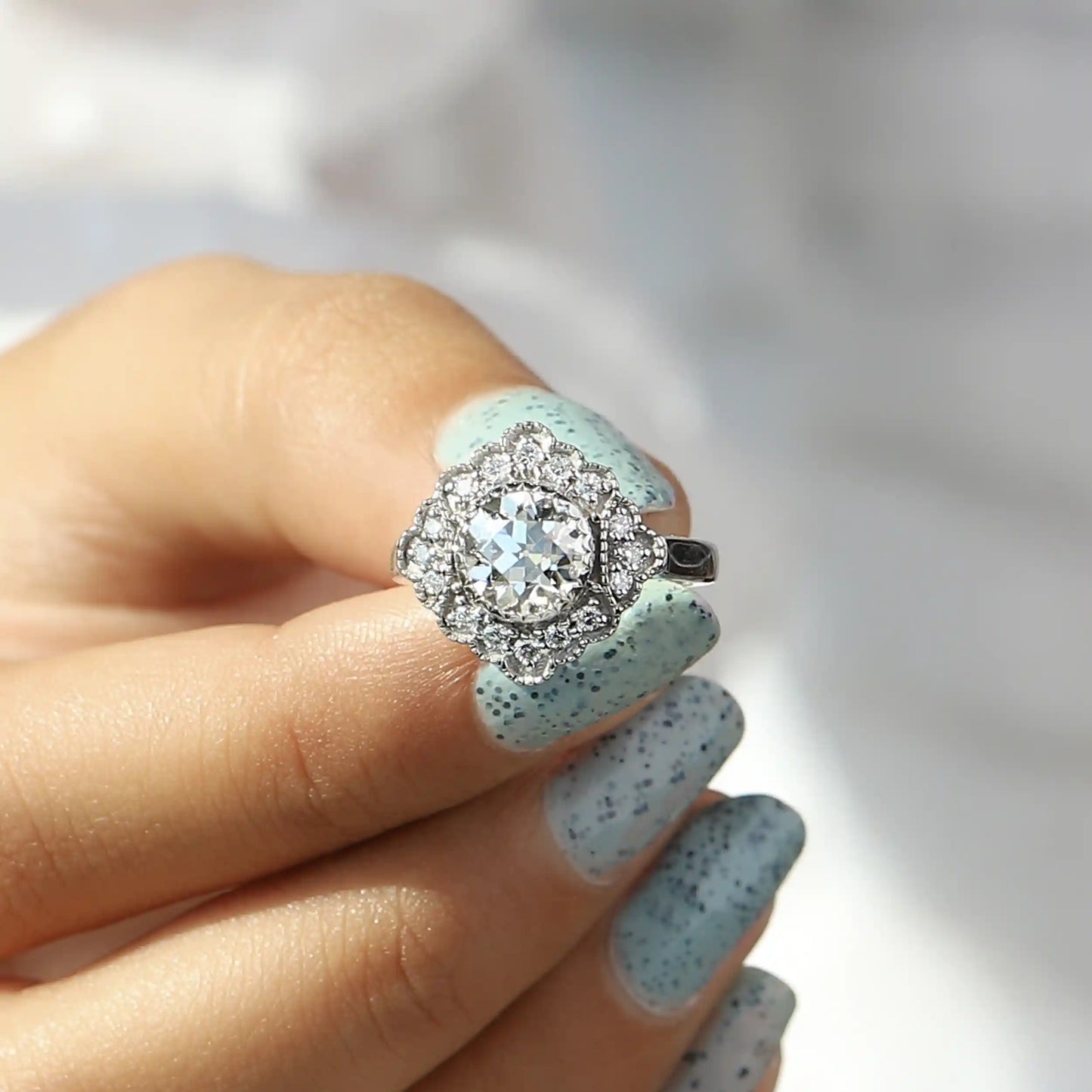 Vintage OEC Round Cut Halo Lab Diamond Engagement Ring