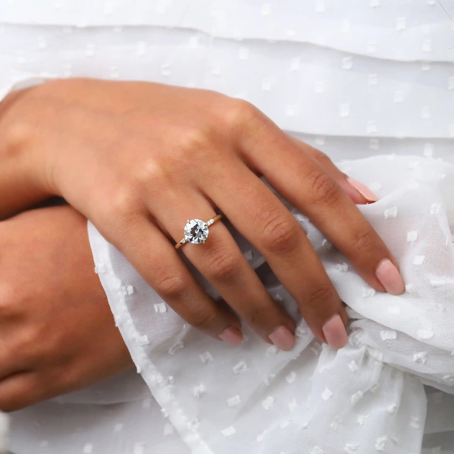 OEC Round Cut Solitaire With Accent Lab Grown Diamond Ring