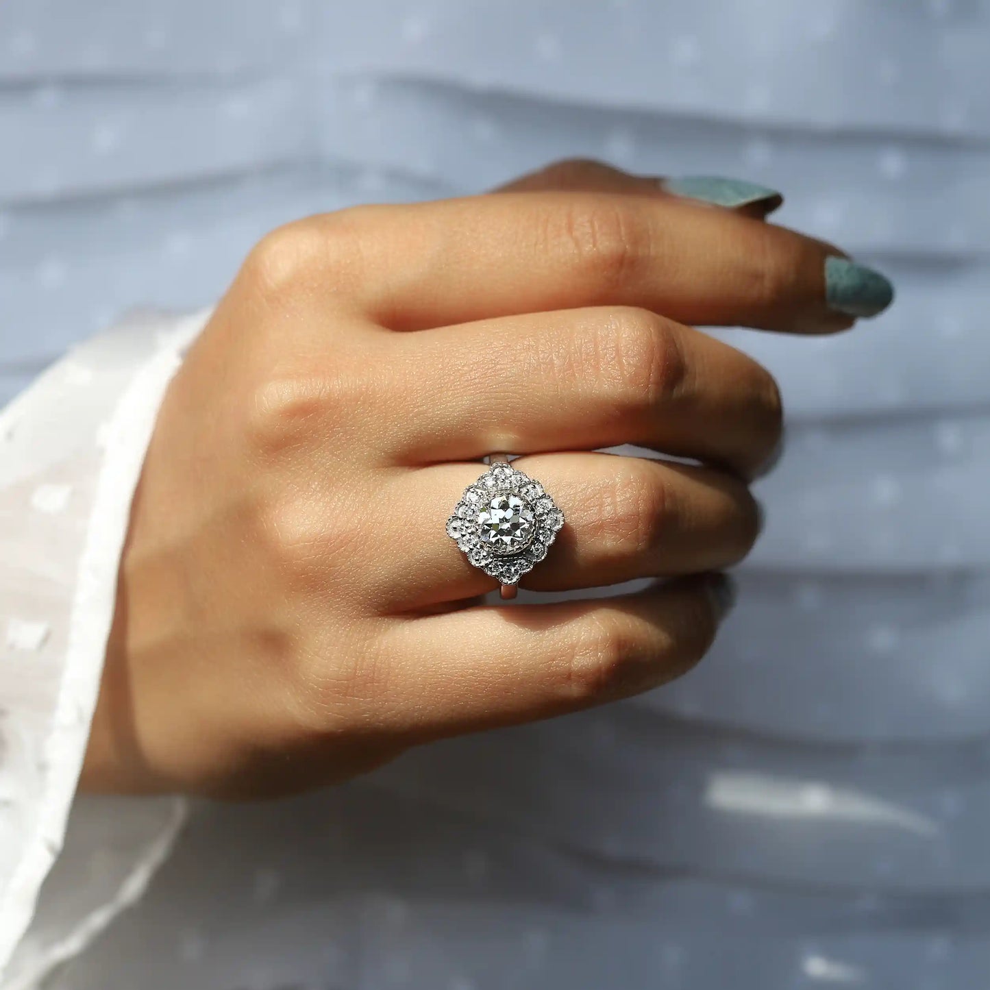 Vintage OEC Round Cut Halo Lab Diamond Engagement Ring