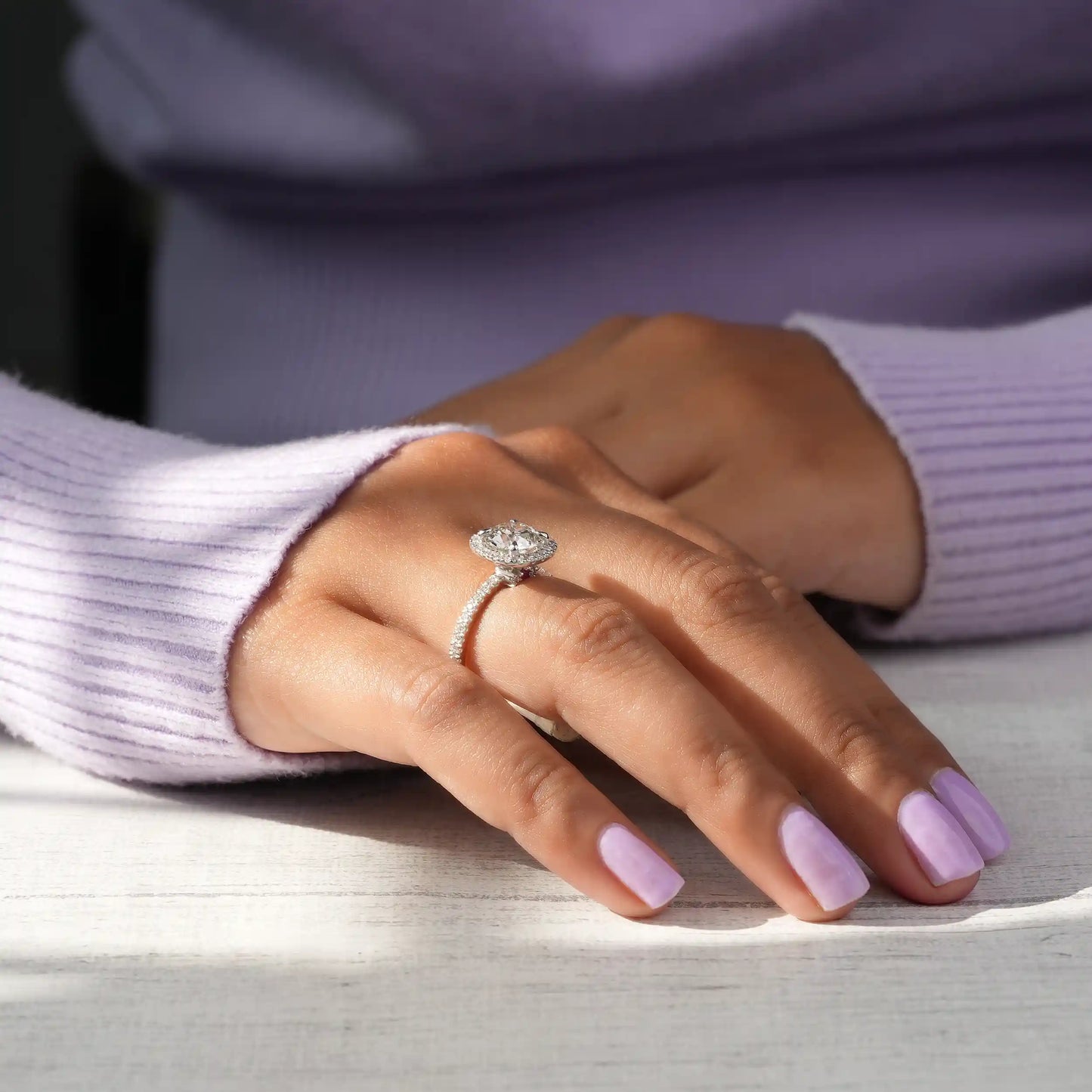 Solitaire OEC Round Cut Halo With Accent Lab Diamond Ring