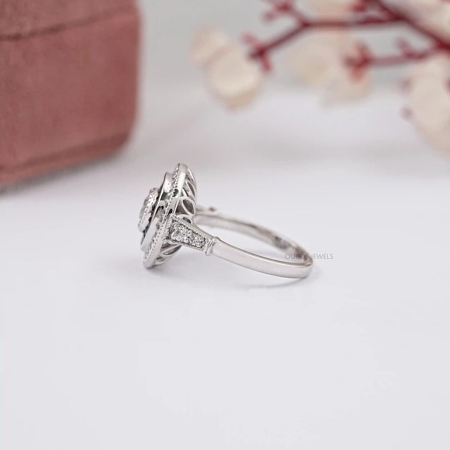 Round Cut Solitaire With Double Halo Ring