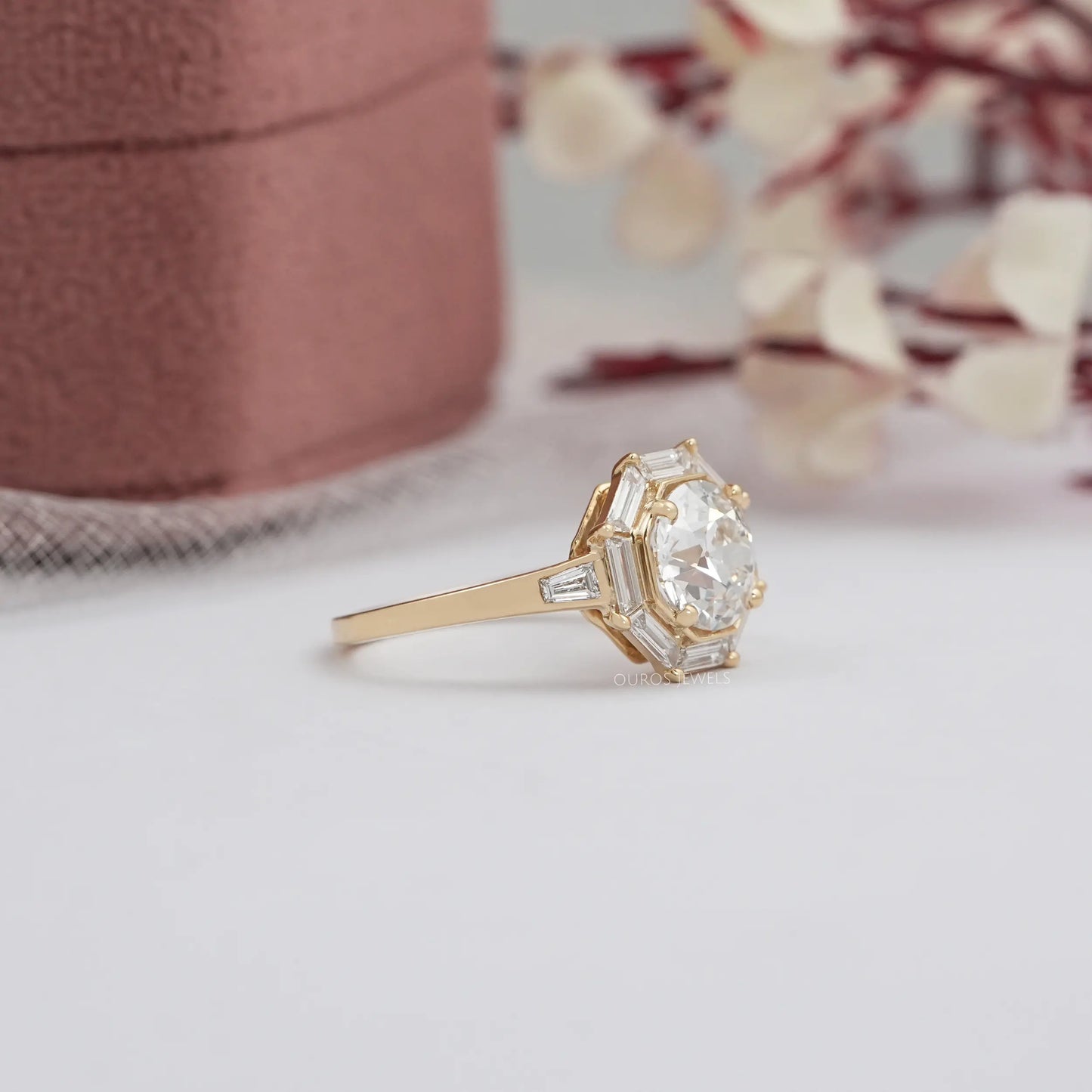 Solitaire OEC Round Cut Halo Diamond Ring