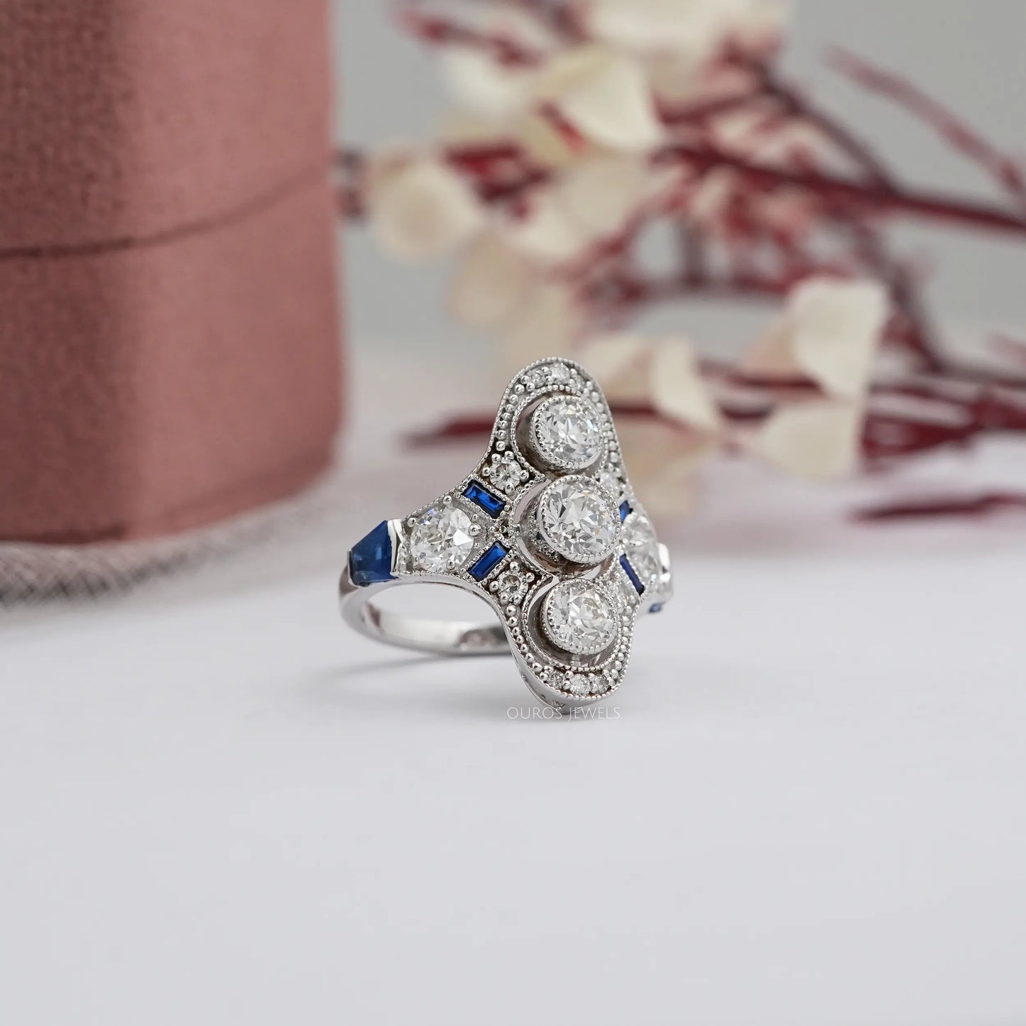 Art Deco Old European Round Cut Lab Diamond Ring