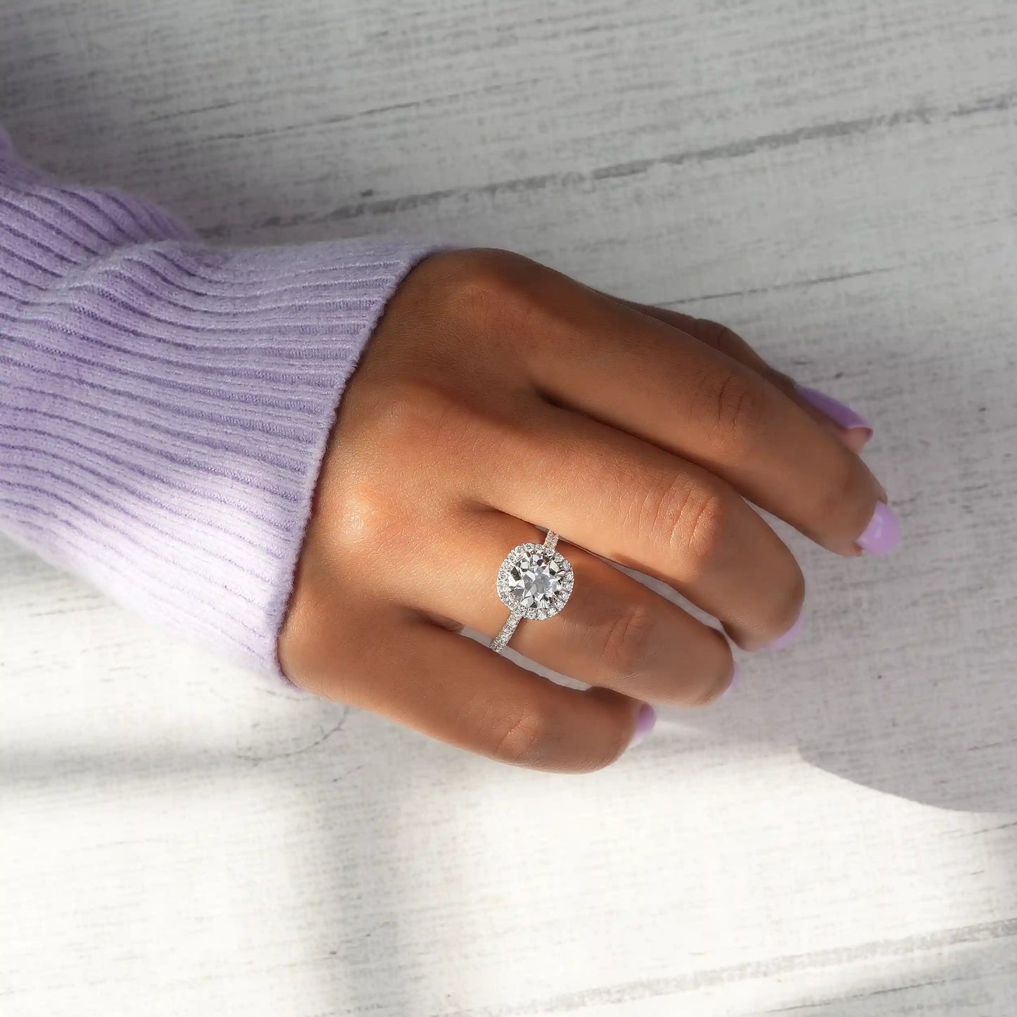 Solitaire OEC Round Cut Halo With Accent Lab Diamond Ring