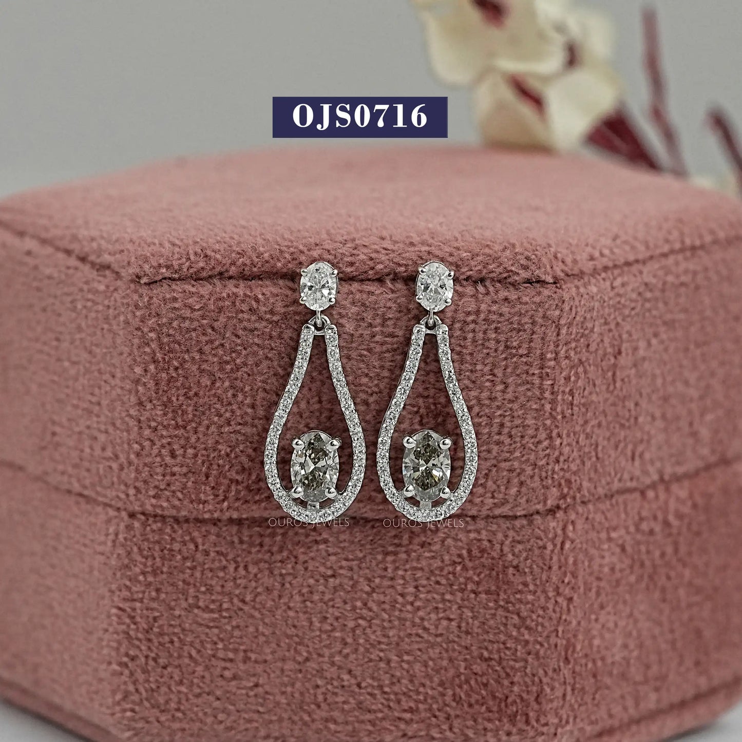 Olive Oval Cut Halo Drop Dangle Earring