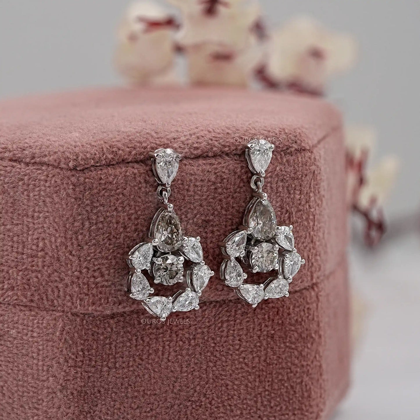 Olive Pear And Round Cut Lab Diamond Earring