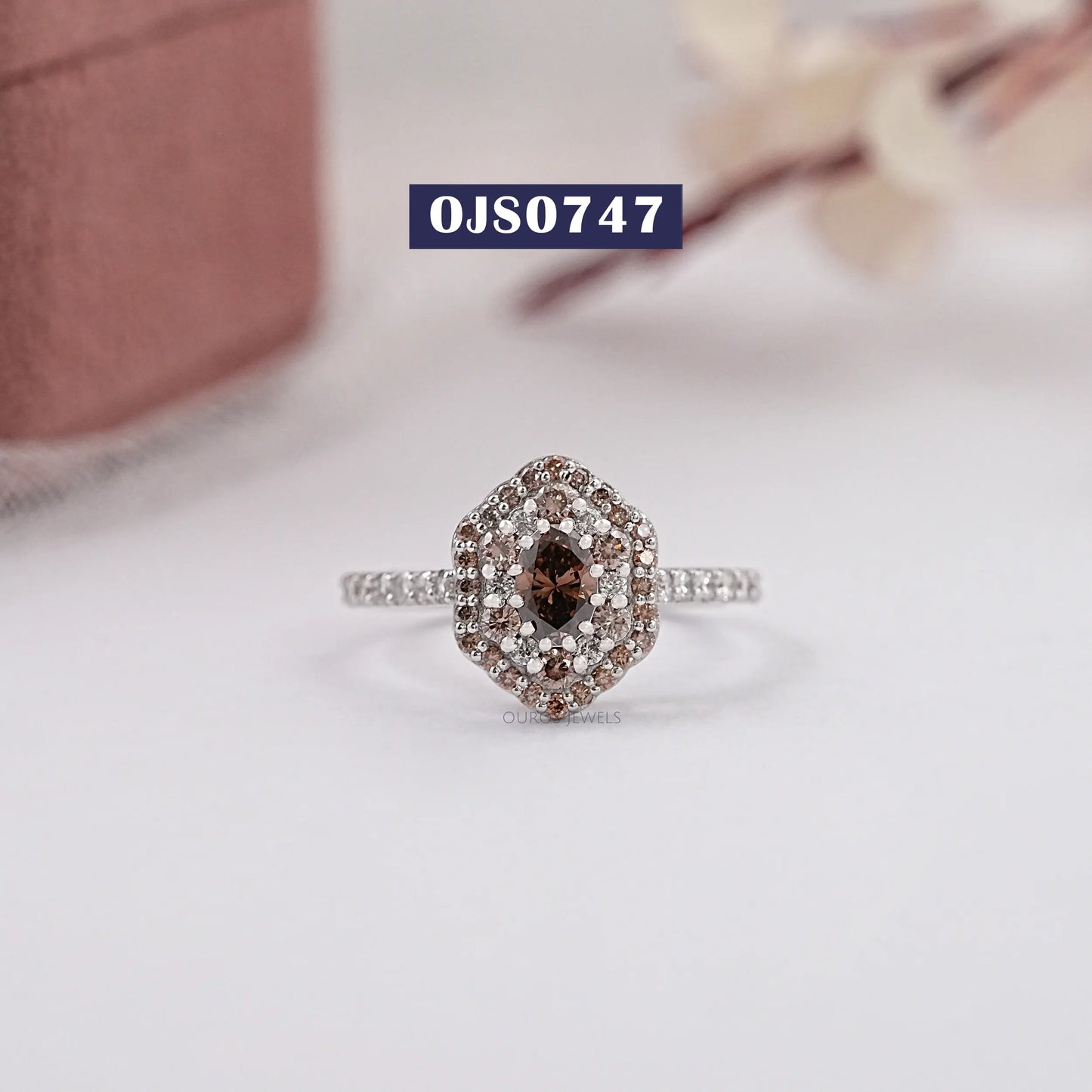 Oval Cut Halo Chocolate Diamond Ring
