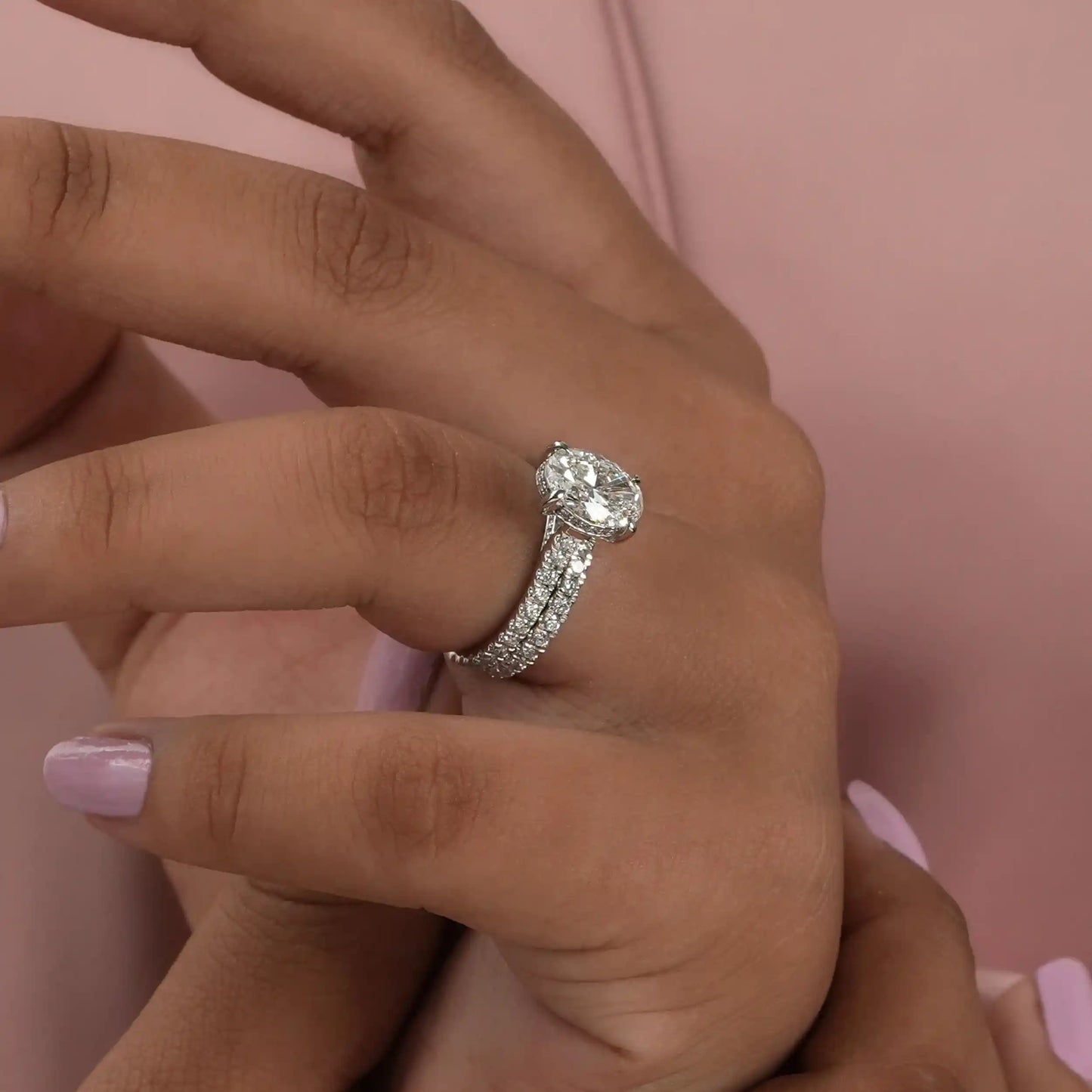Oval Cut Solitaire With Accent Lab Diamond Bridal Ring Set
