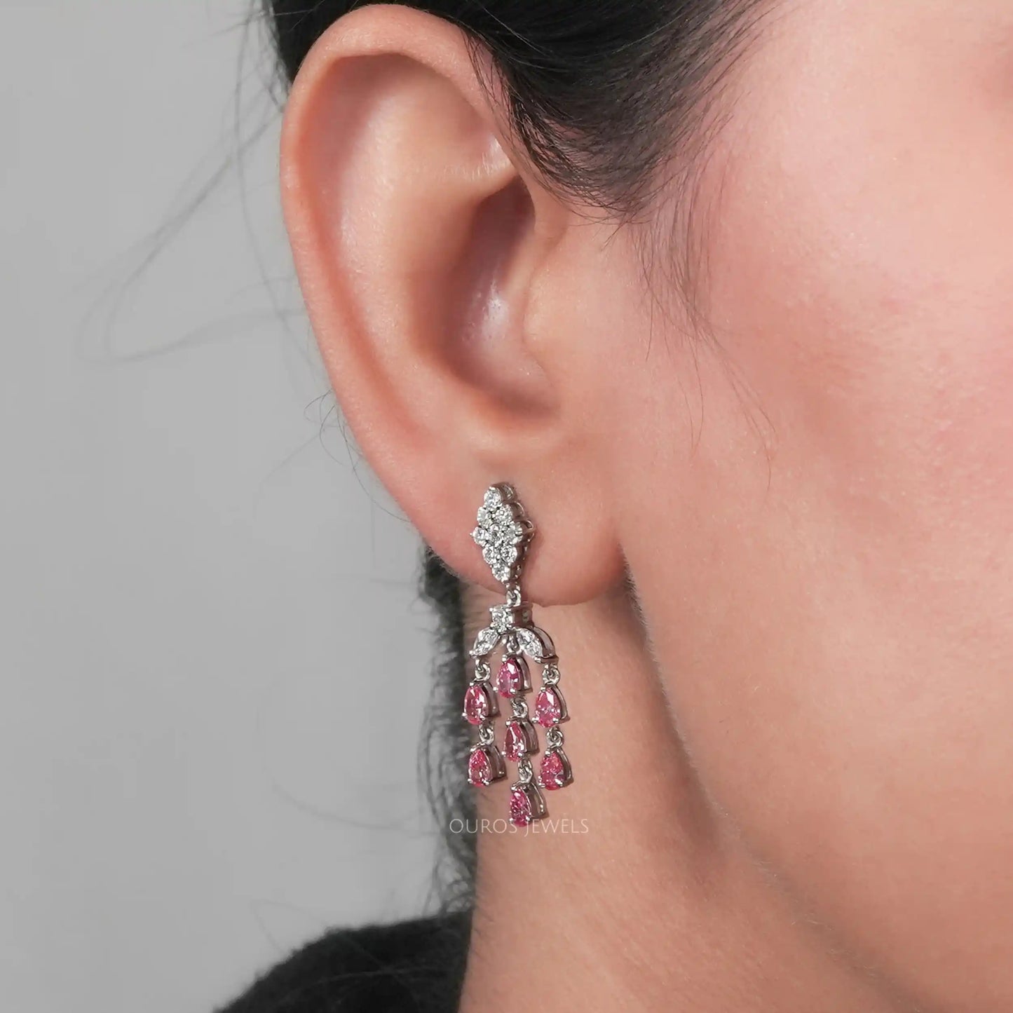 Pink Pear And Marquise Cut Lab Diamond Chandelier Earrings