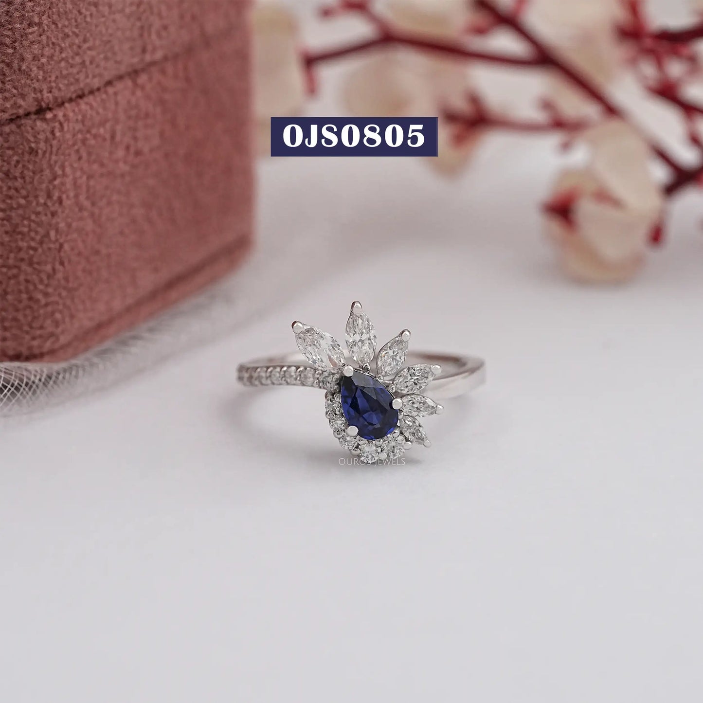 Pear Cut Blue Sapphire Gemstone Cluster Ring
