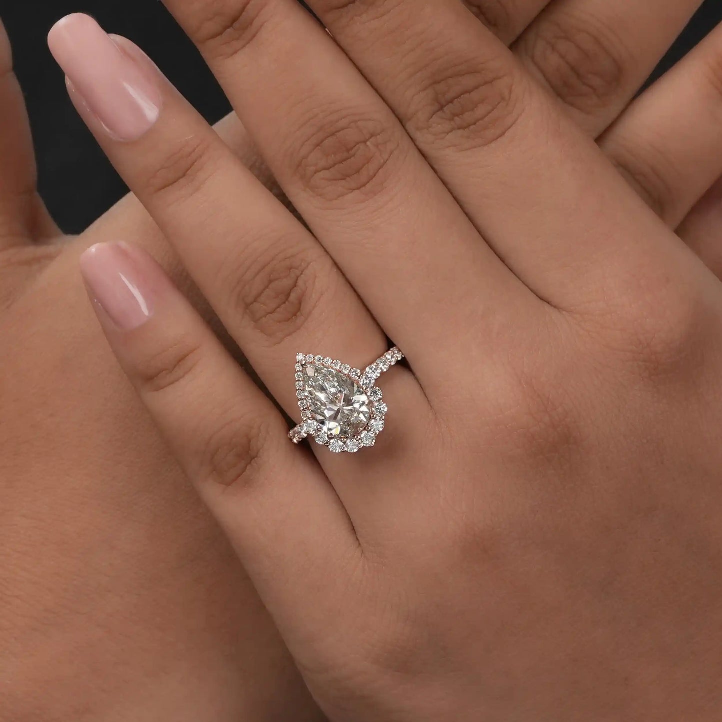 Pear Cut Halo With Accent Lab Diamond Engagement Ring