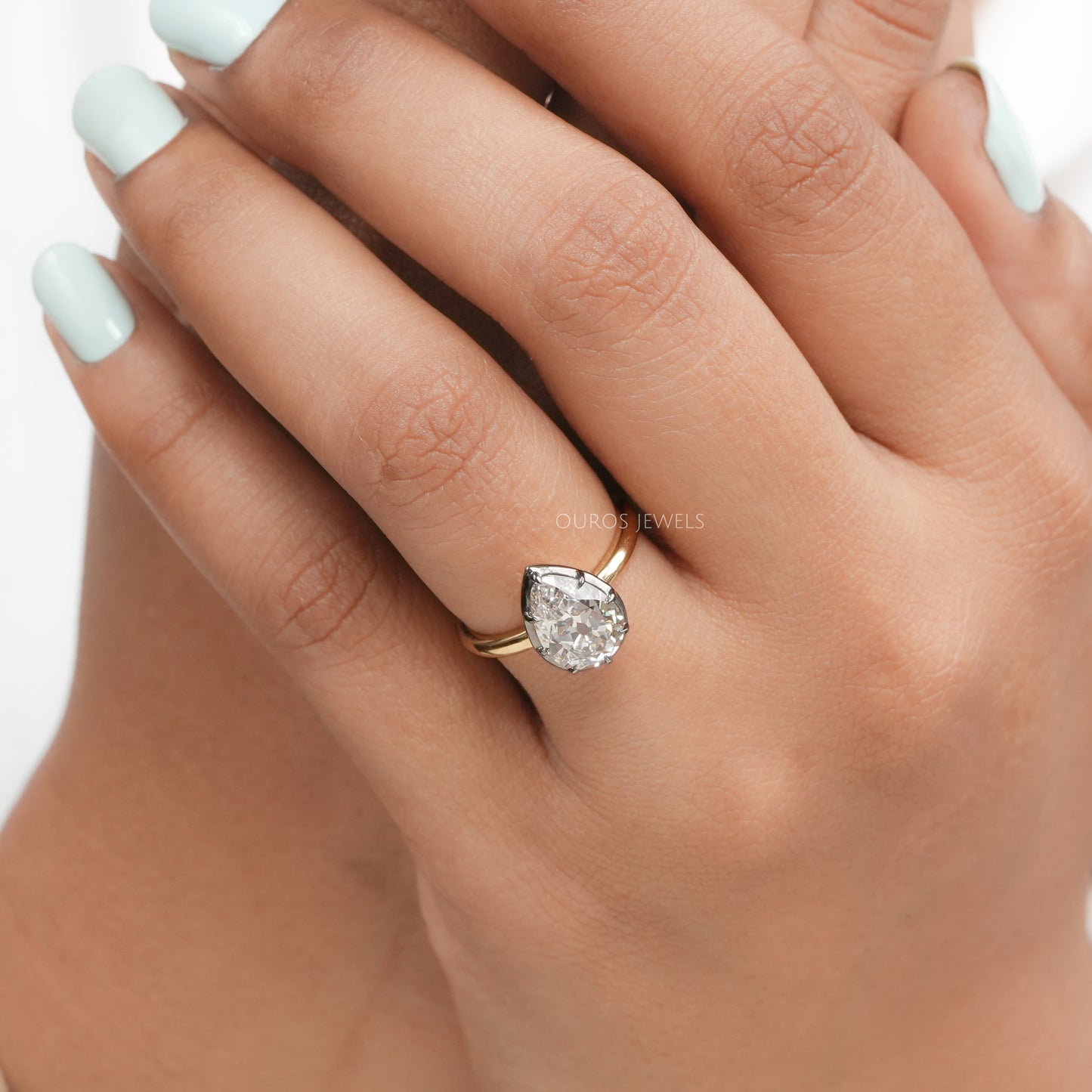 Old Pear Cut Solitaire Lab Grown Diamond Engagement Ring