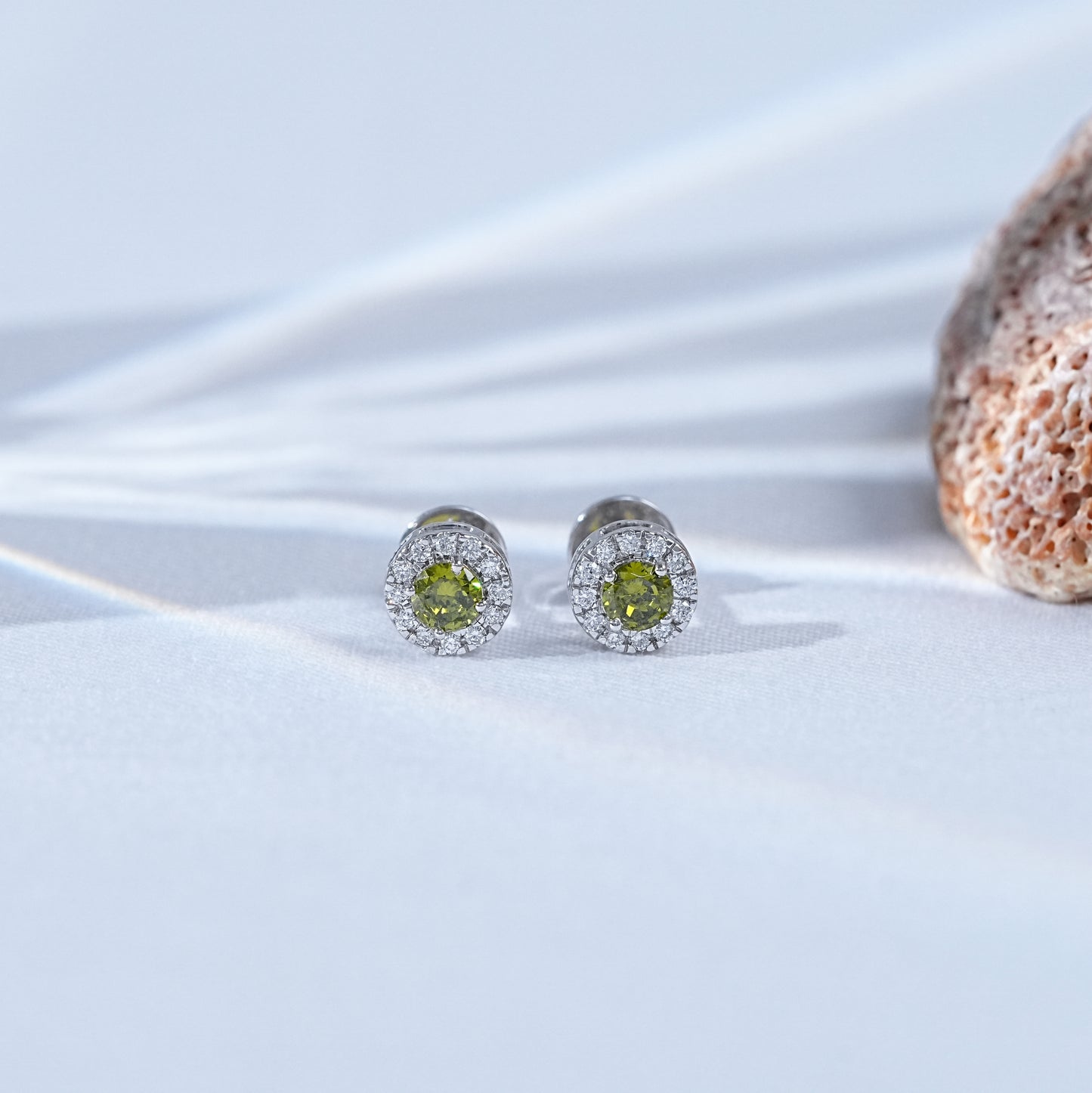 Peridot Green Round Gemstone Halo Stud Earrings