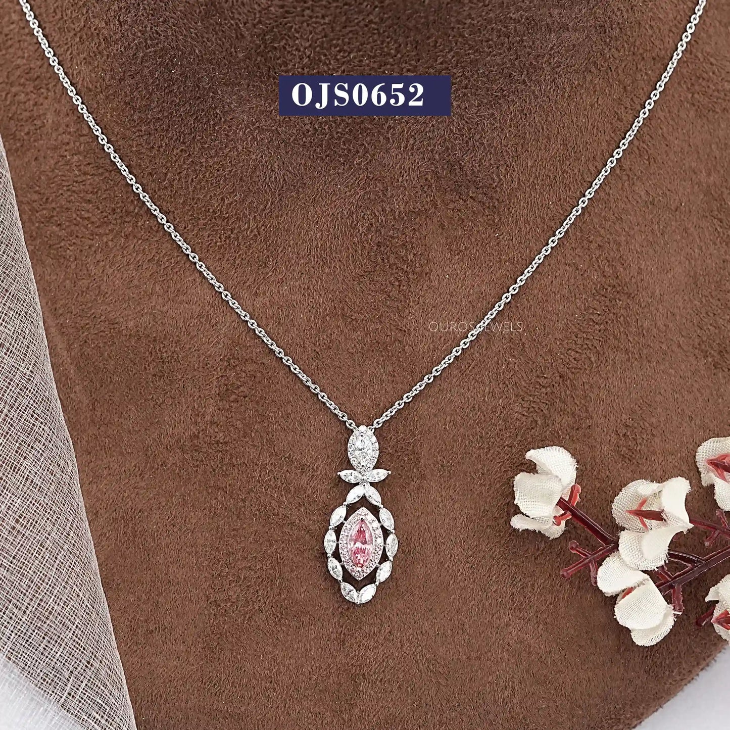 Pink Marquise Cut Halo Lab Diamond Pendant