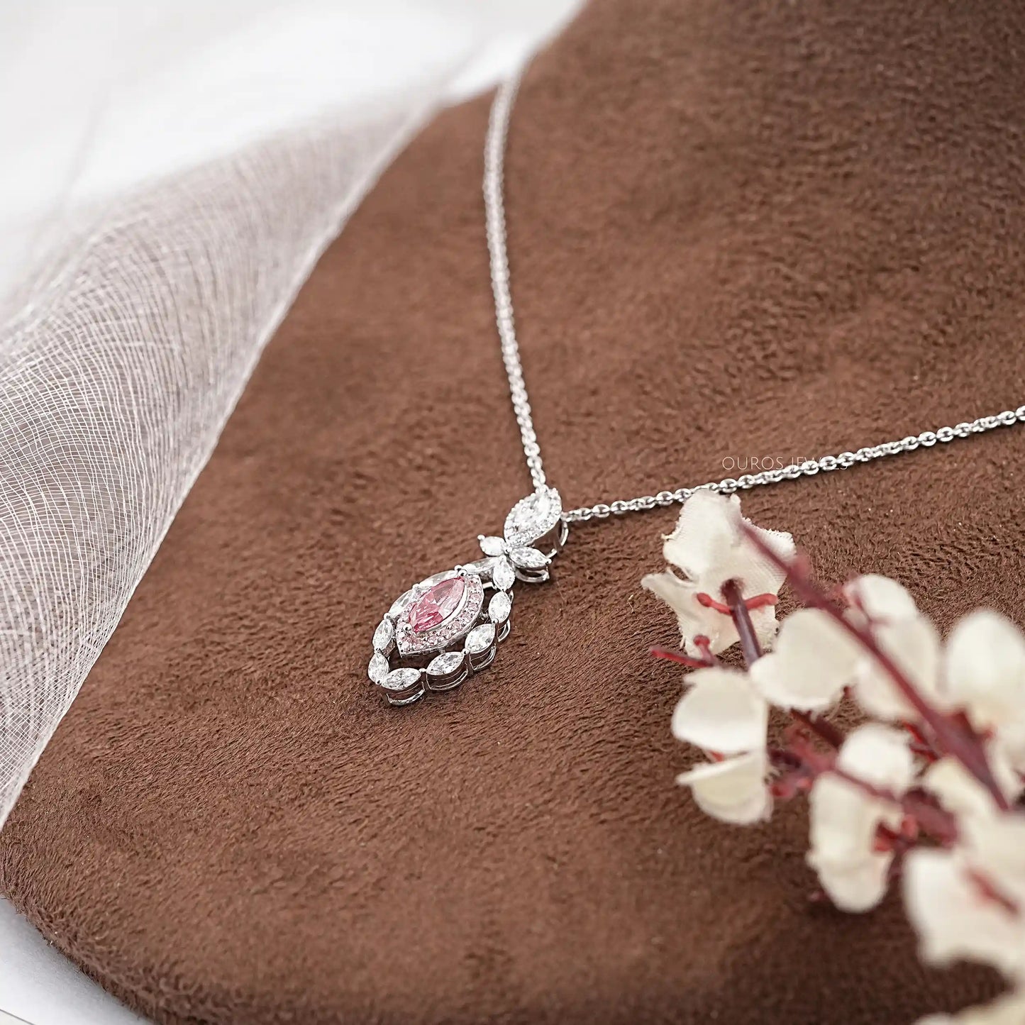 Pink Marquise Cut Halo Lab Diamond Pendant