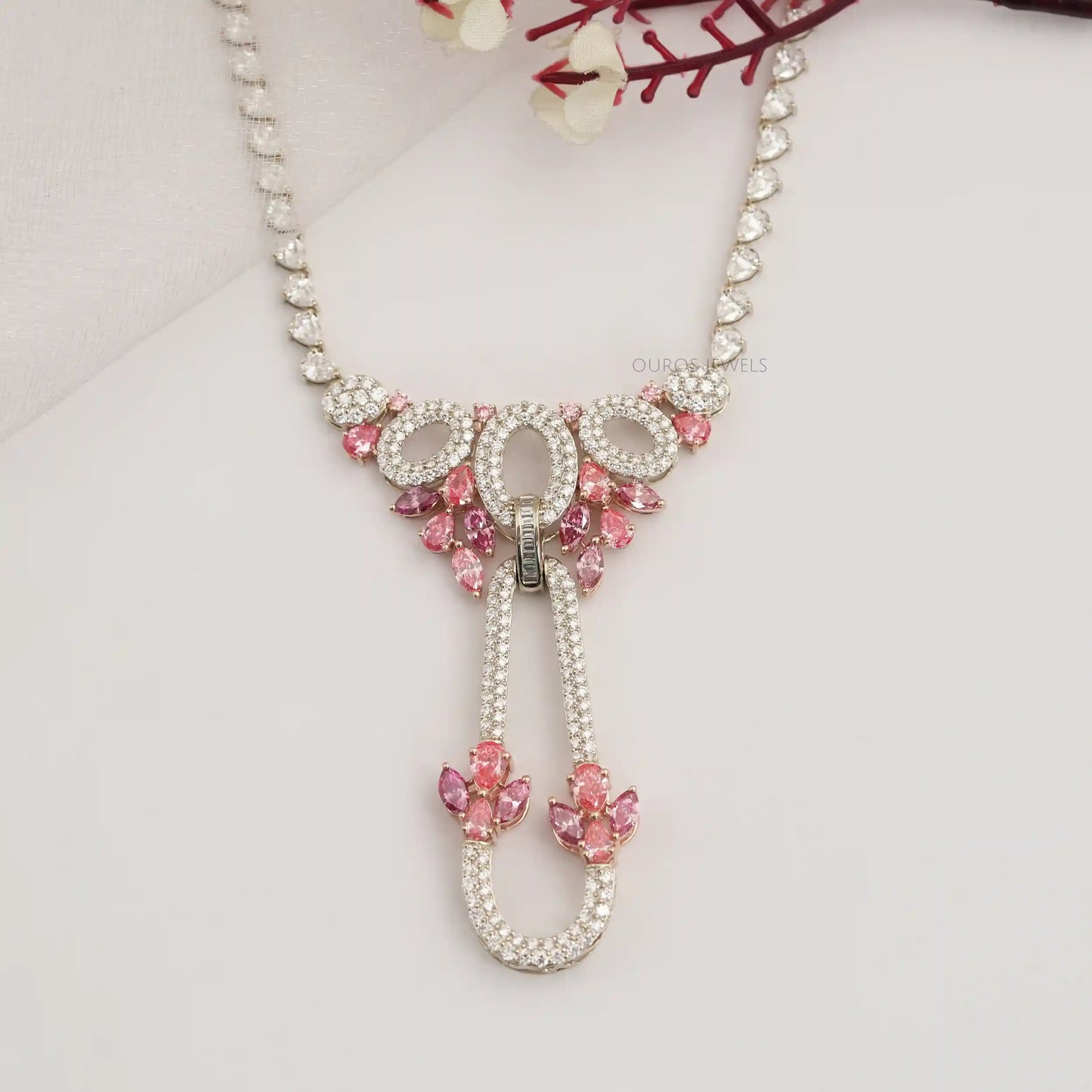 Pink Pear Cut Lab Diamond Pendant Necklace