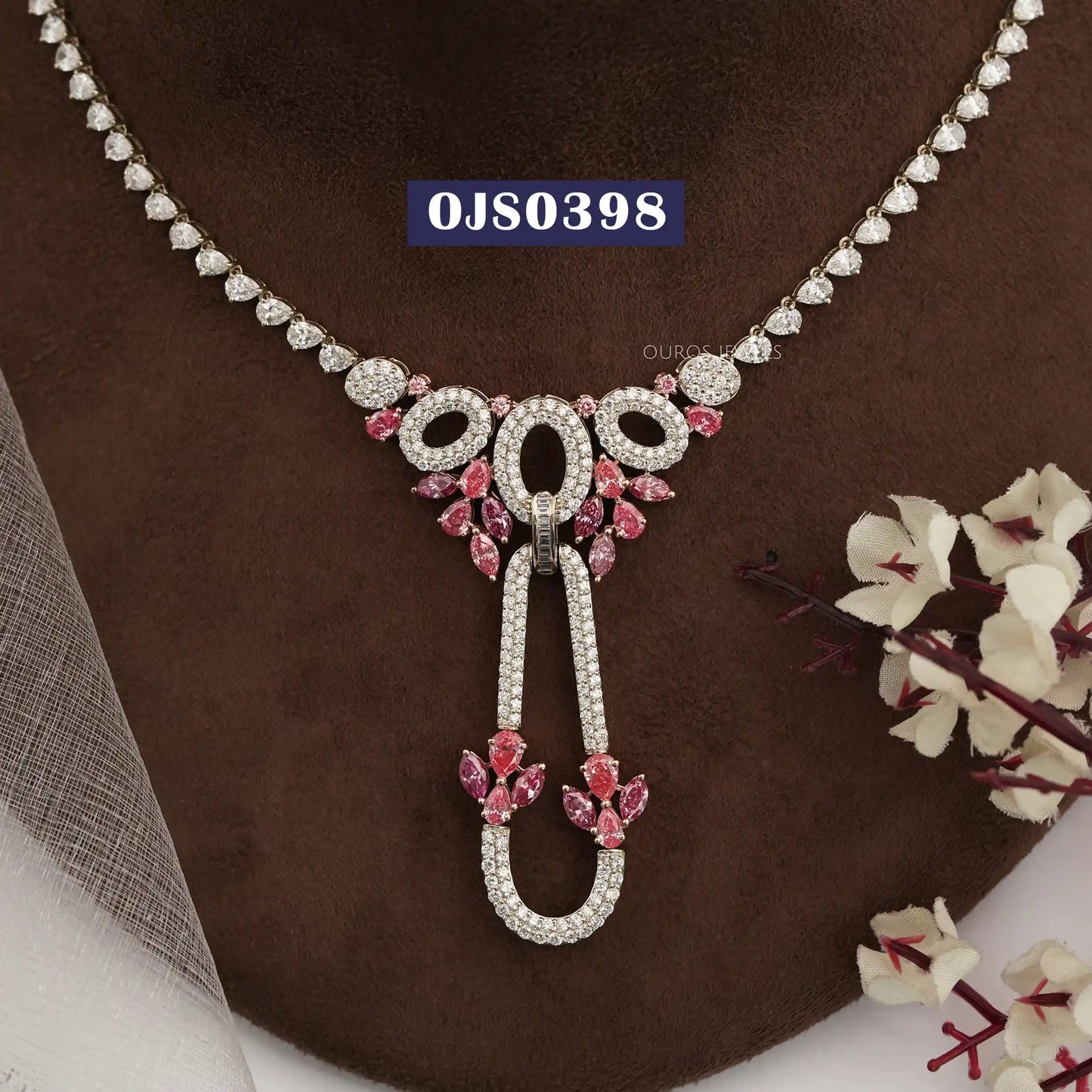 Pink Pear Cut Lab Diamond Pendant Necklace