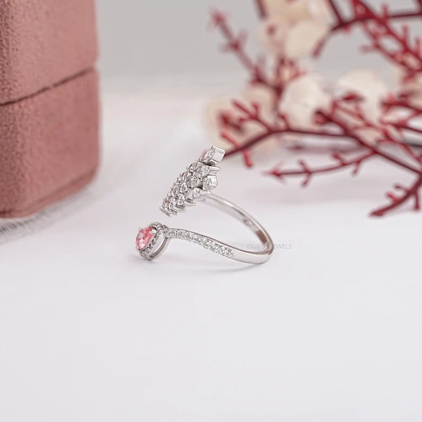 Pink Pear Cut Diamond Open Ring