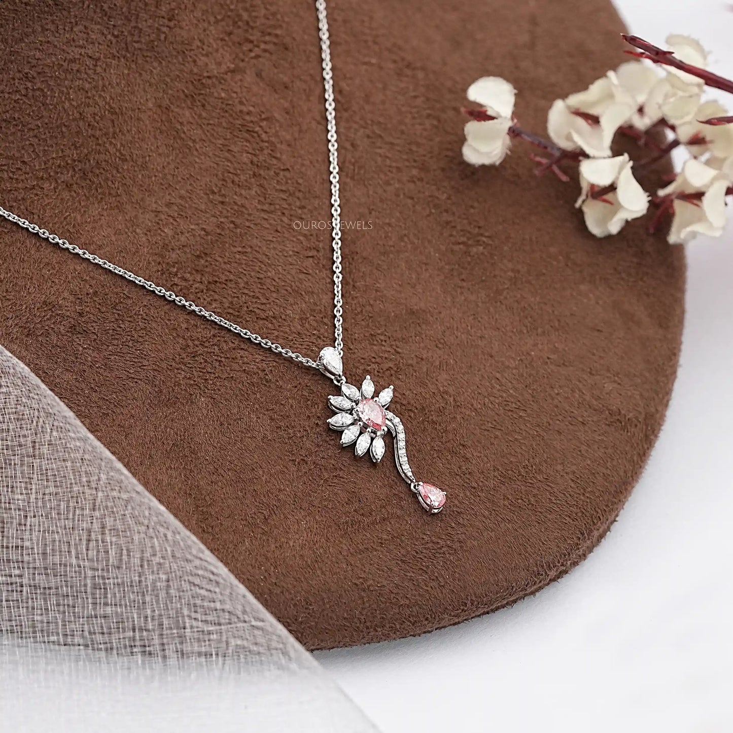 Fancy Pink Pear Cut Lab Diamond Pendant