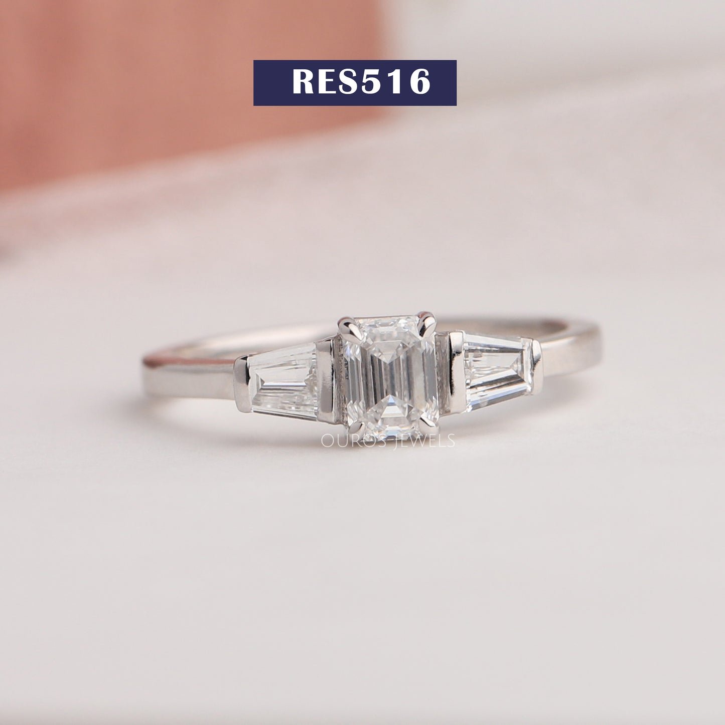 Emerald Diamond Three Stone Ring