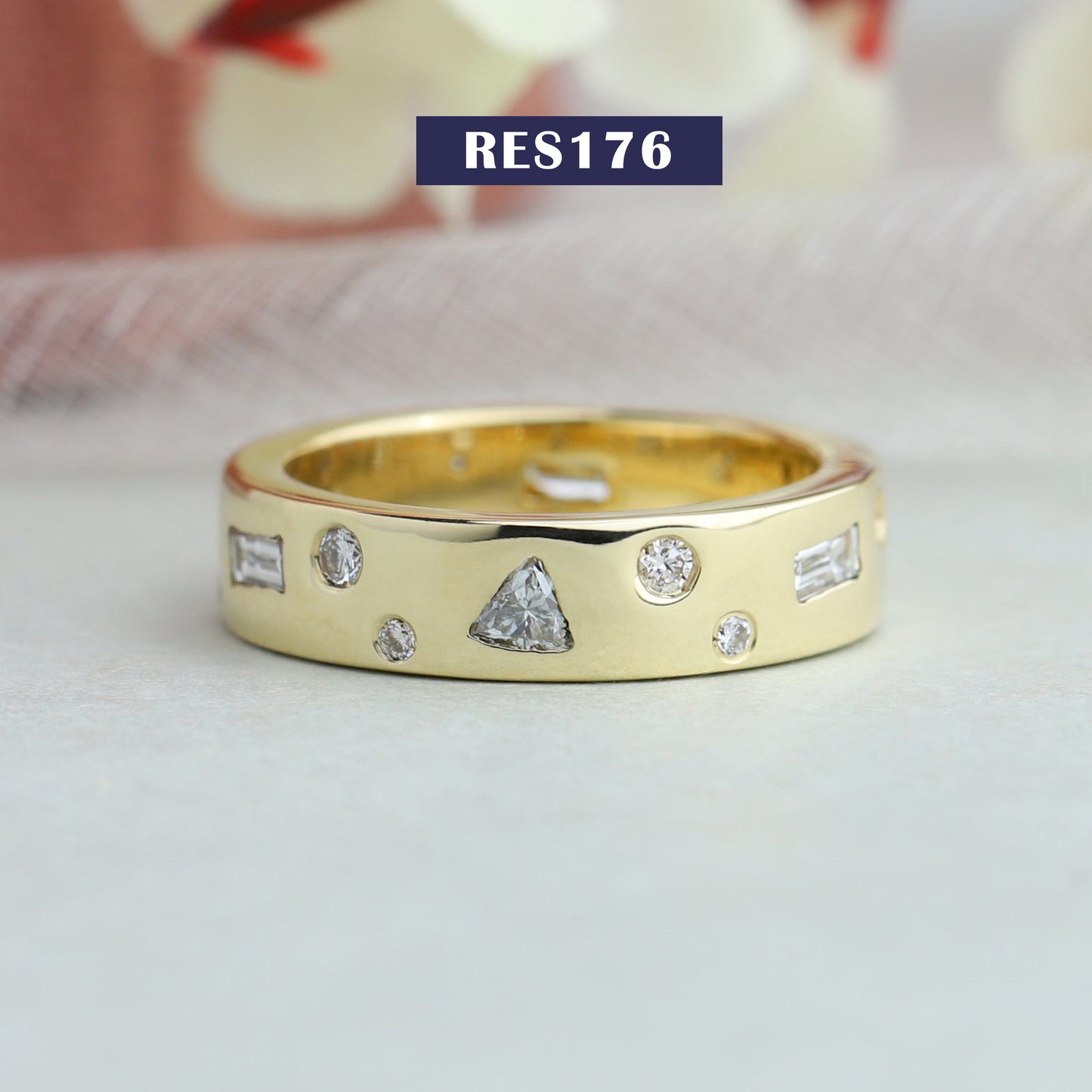 Multi Shape Flush Set Wedding Band