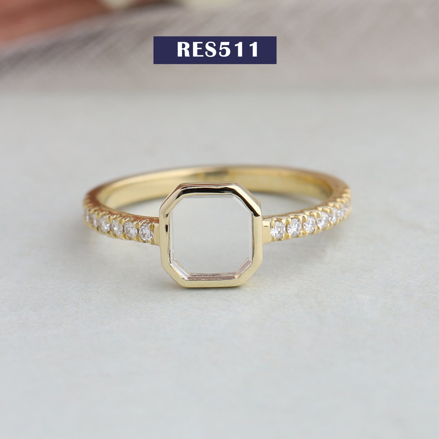 Asscher Portrait Cut Solitaire Accent Ring