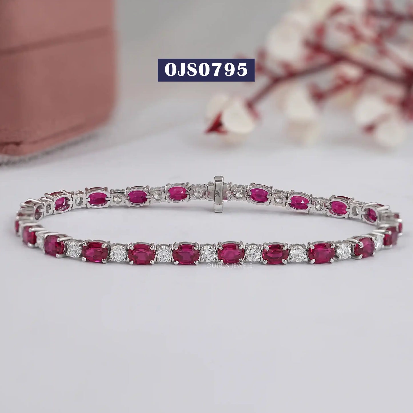 Red Oval Cut Lab Gemstone Bracelet