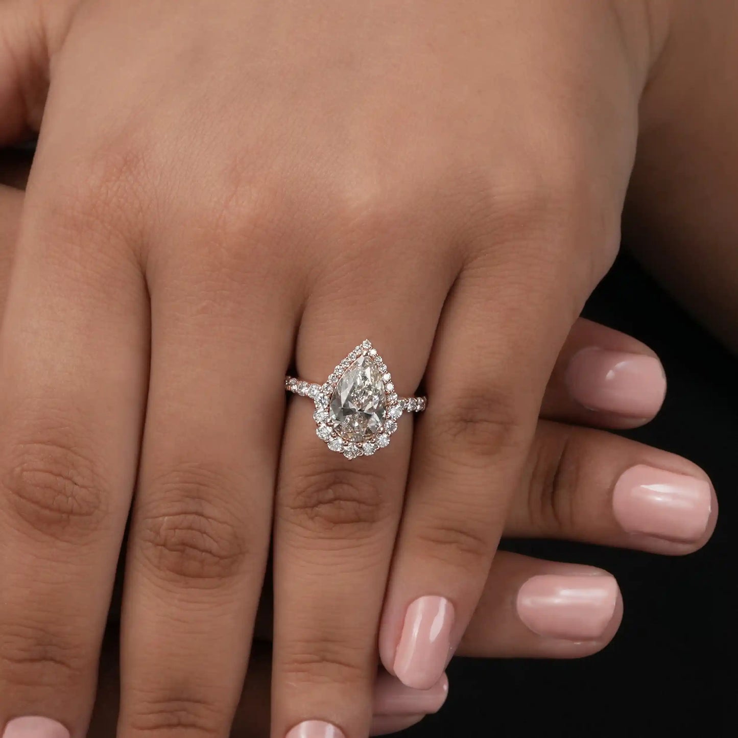 Pear Cut Halo With Accent Lab Diamond Engagement Ring