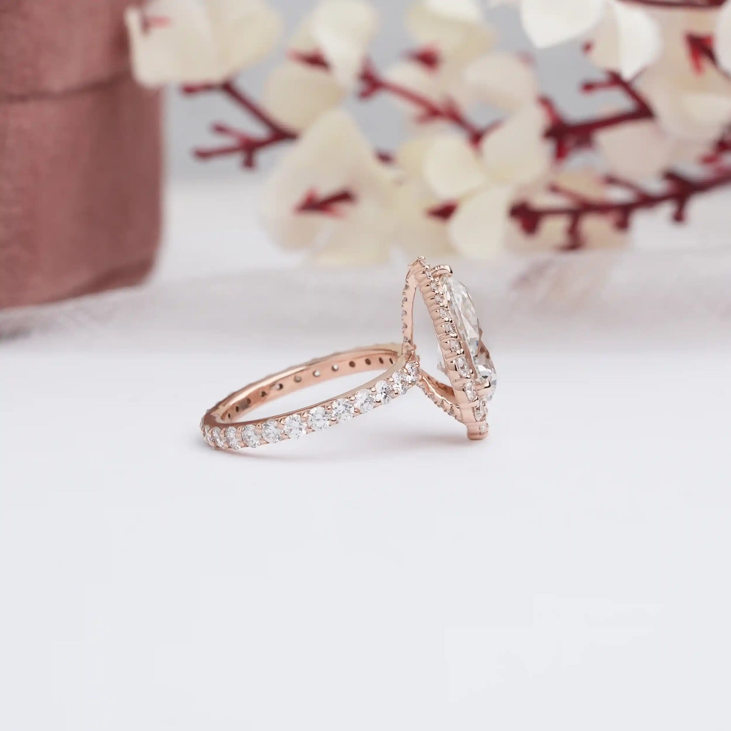 Pear Cut Halo With Accent Lab Diamond Engagement Ring