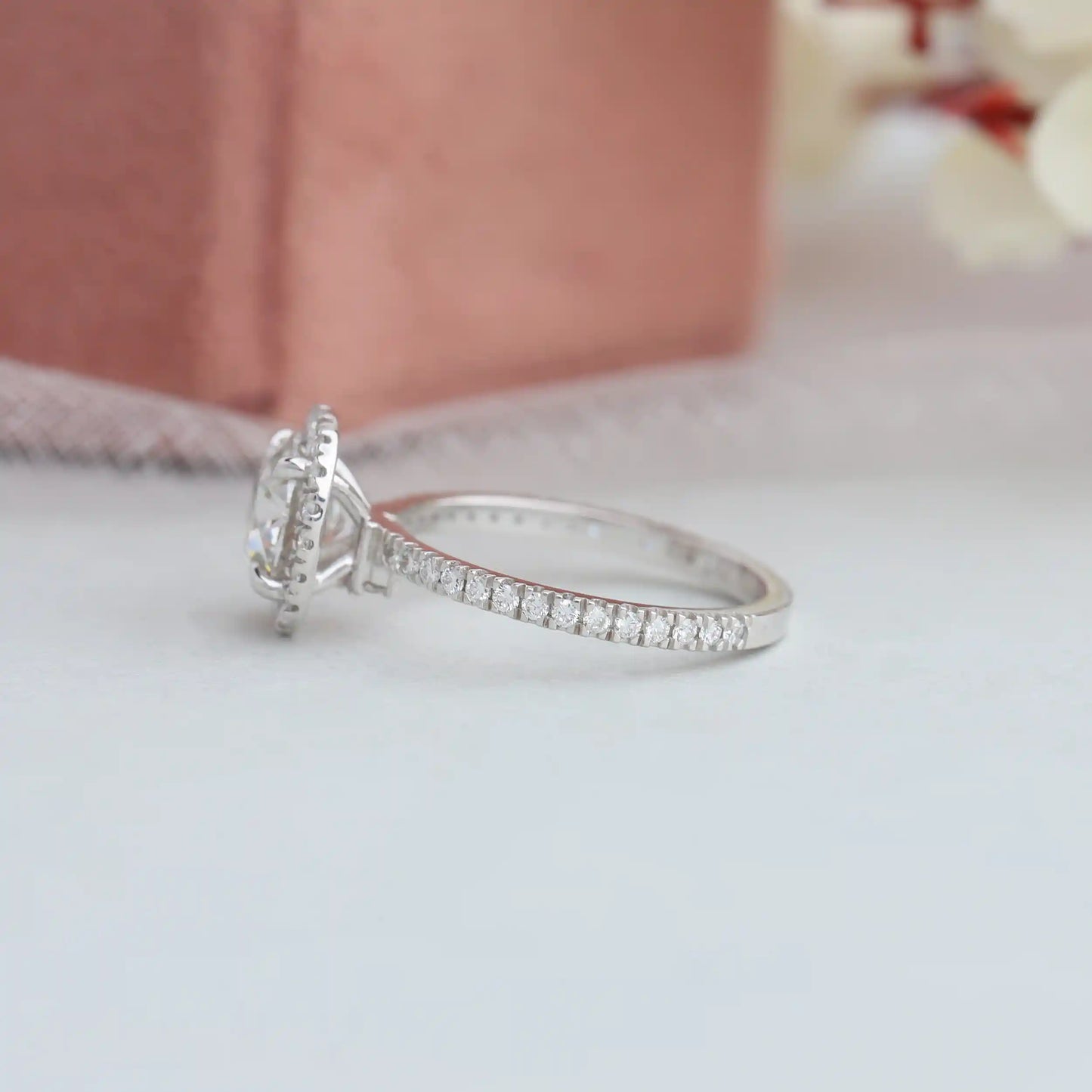 Solitaire OEC Round Cut Halo With Accent Lab Diamond Ring