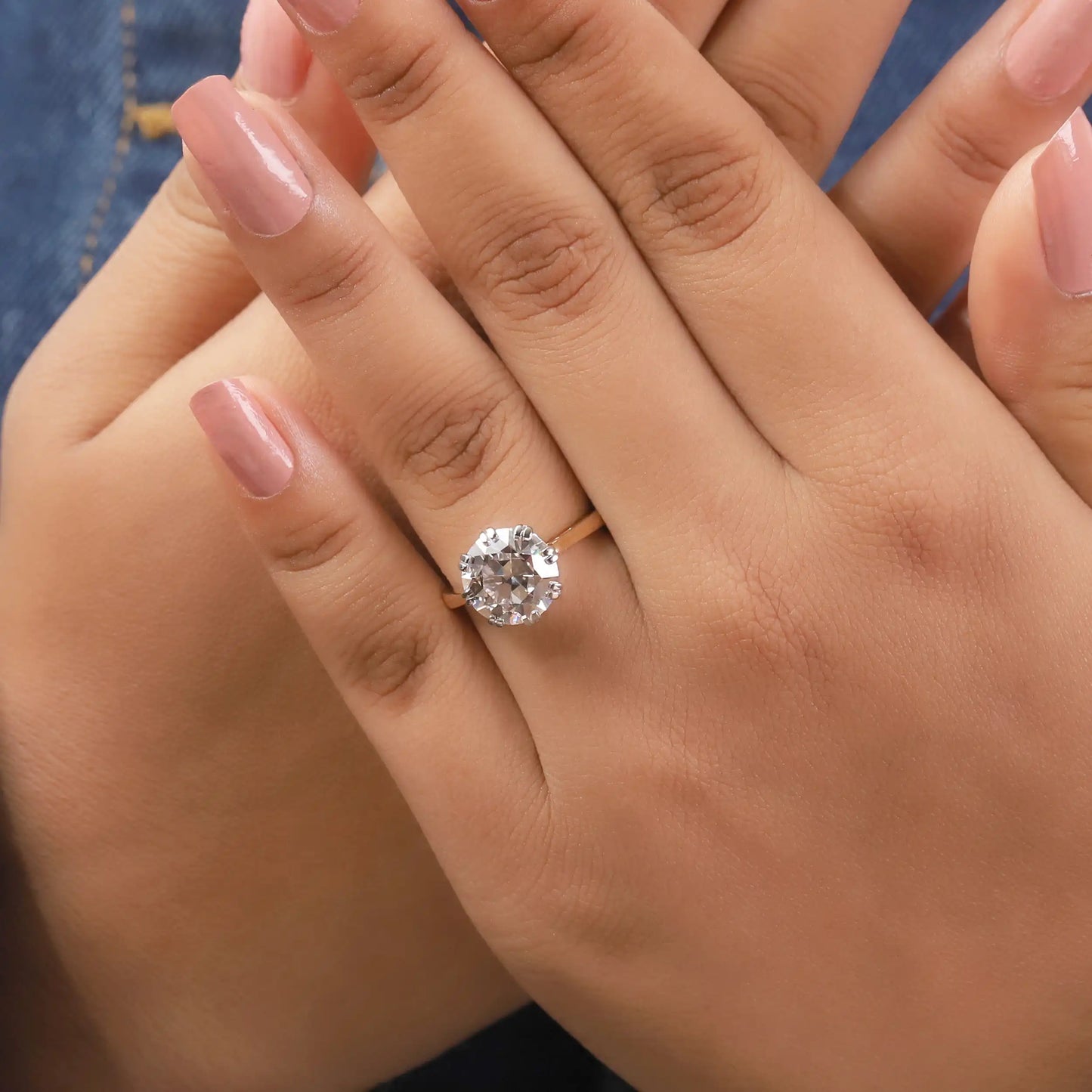 OEC Solitaire Round Cut Double Prong Set Engagement Ring