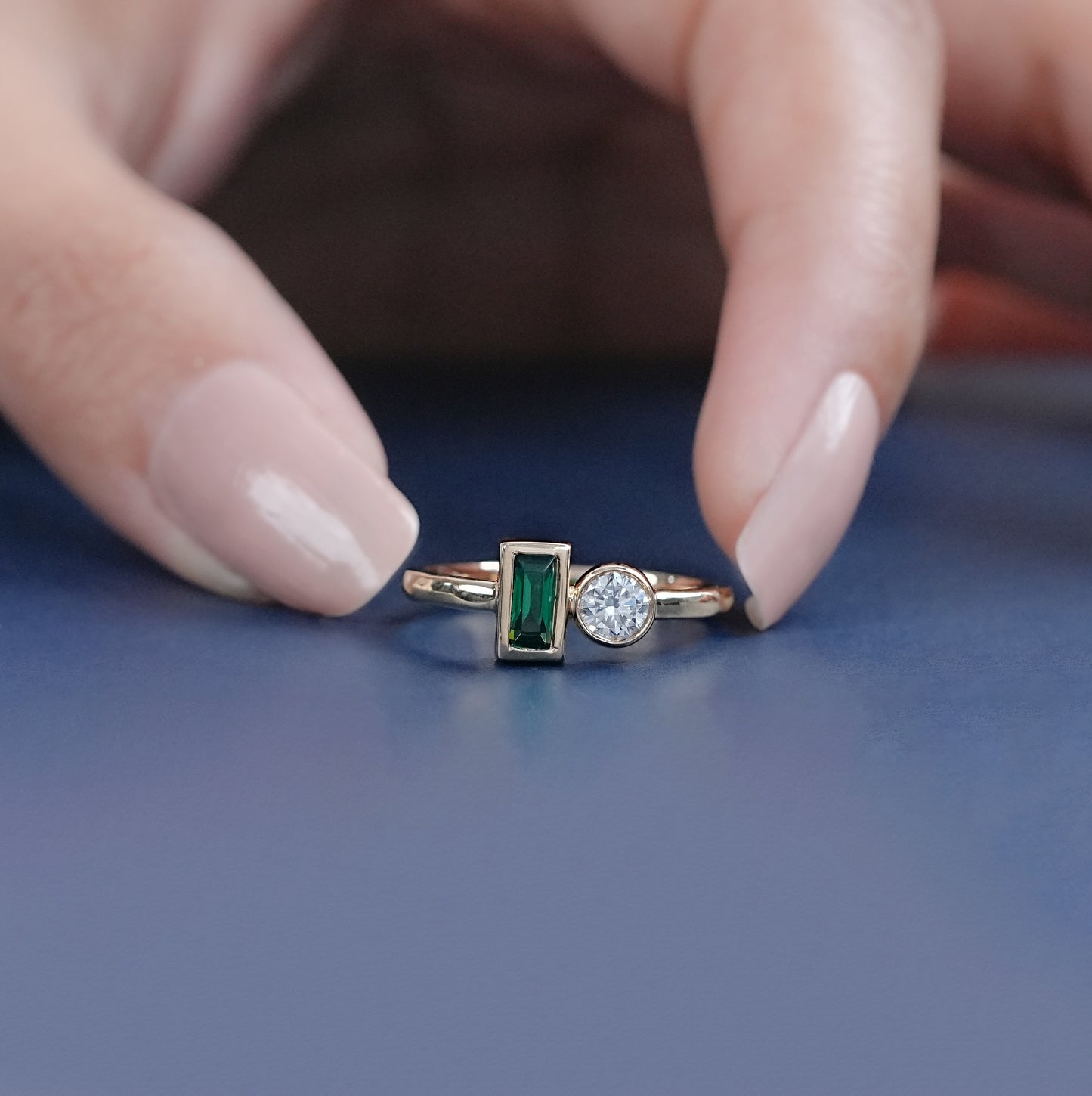 Round And Baguette Bezel Cut Solitaire Ring