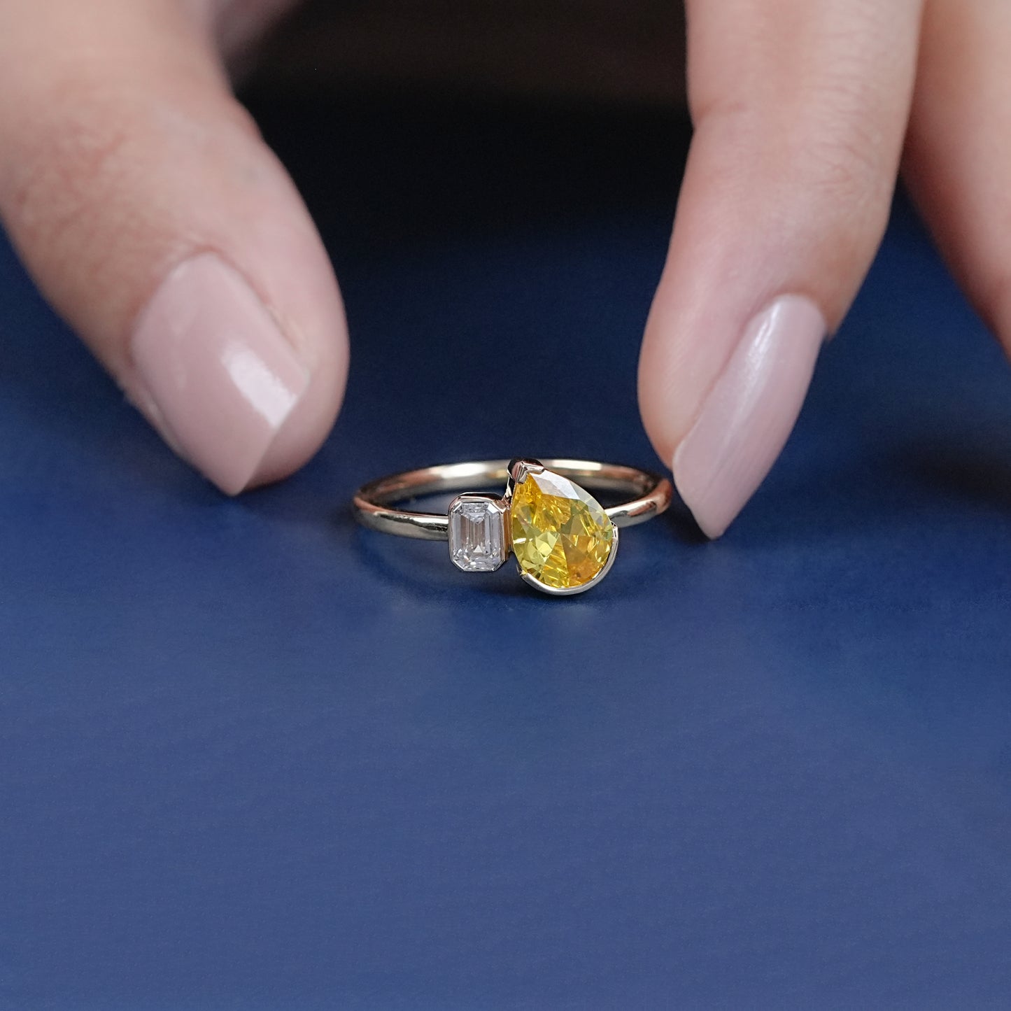 Pear And Emerald Cur Lab Grown Diamond Ring