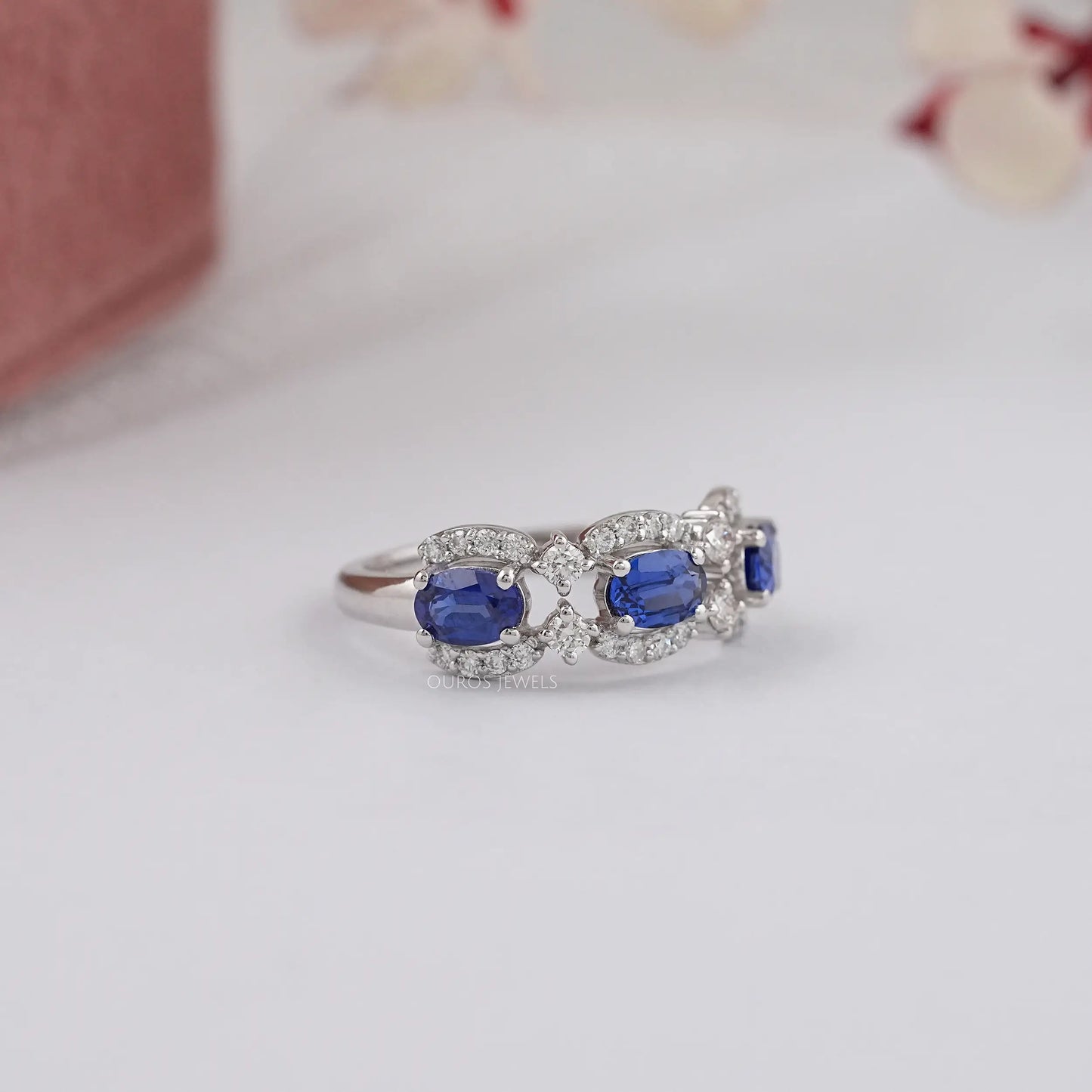 Blue Oval Sapphire Gemstone Engagement Ring