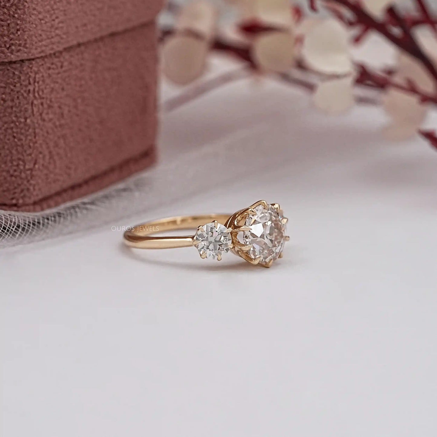3 Stone OEC Round Cut Lab Diamond Ring