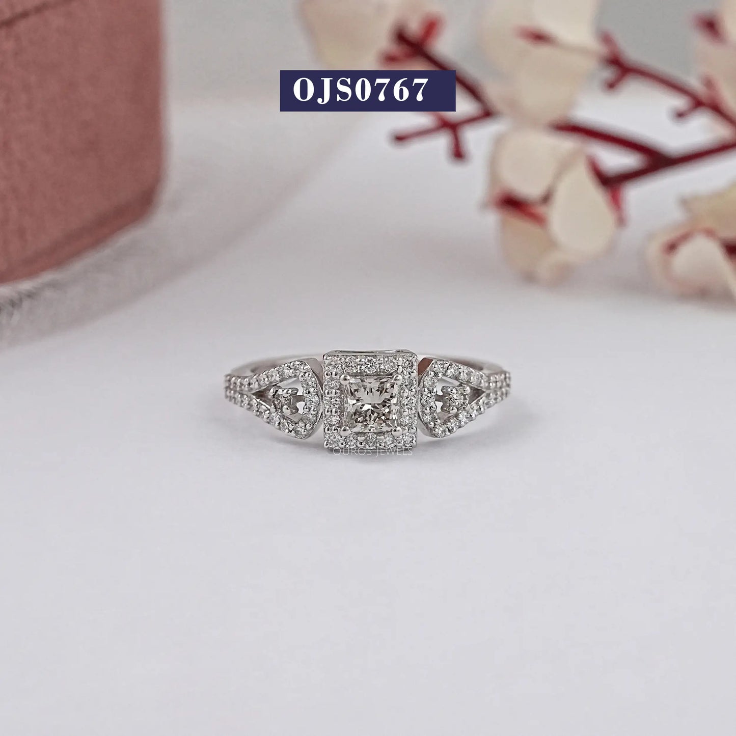 Three Stone Olive Princess Cut Lab Diamond Ring