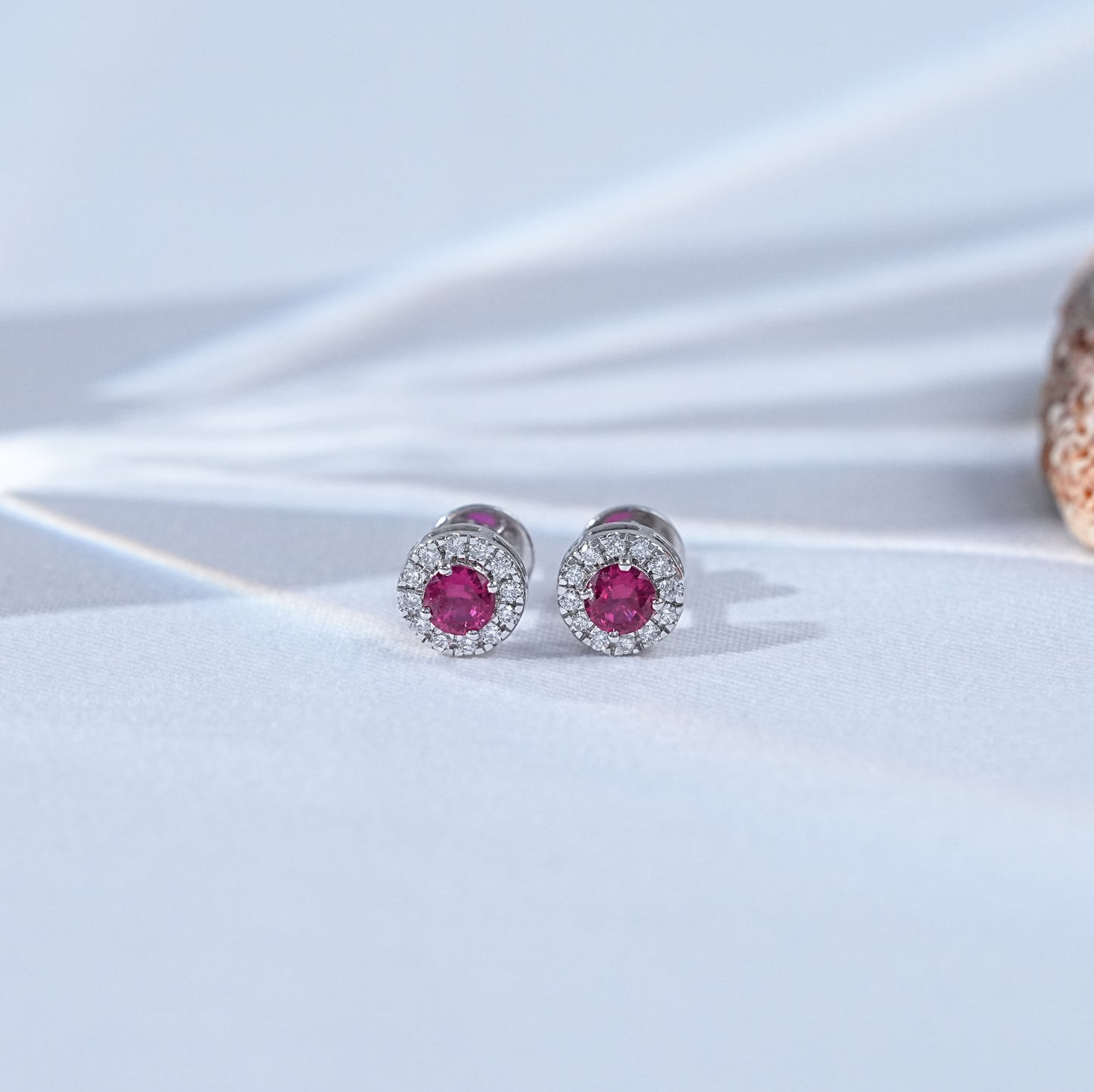 Tourmaline Pink Round Gemstone Halo Stud Earrings