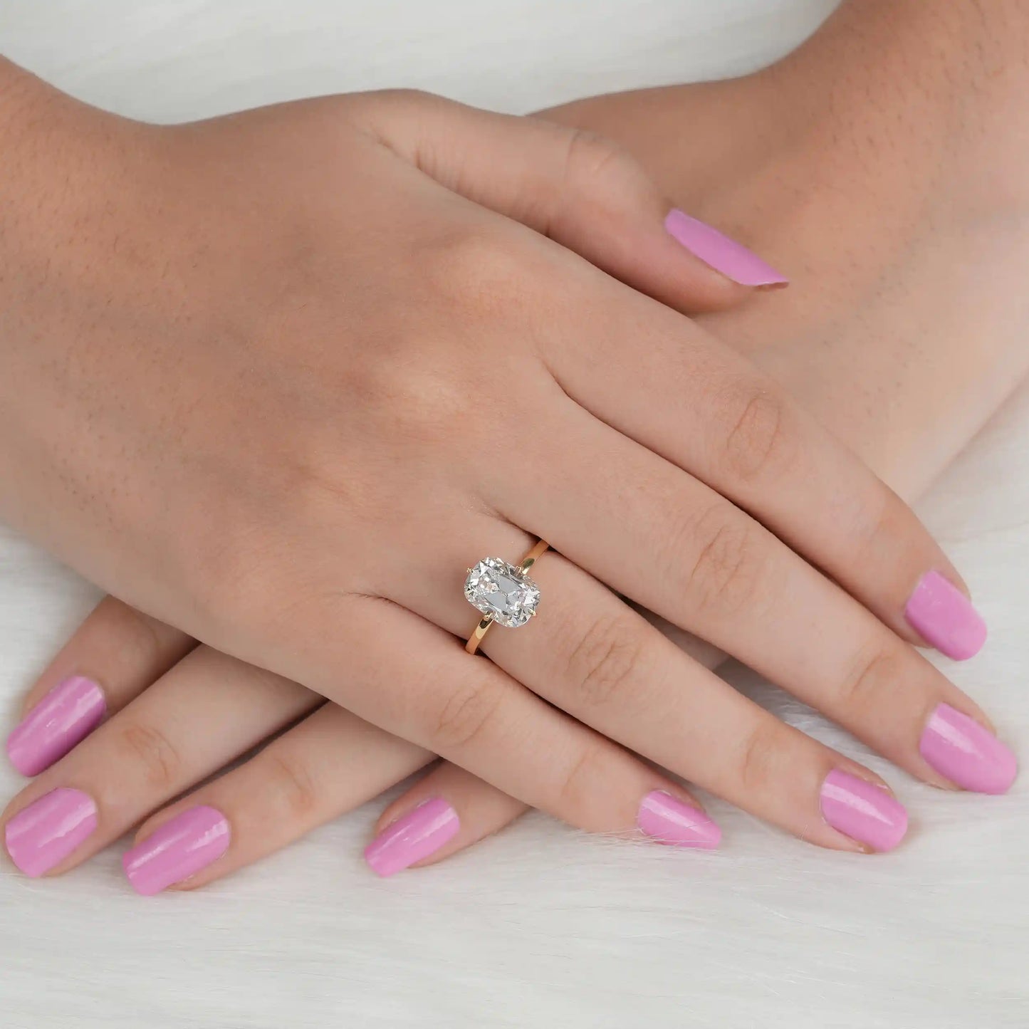 Elongated Old Mine Cushion Cut Solitaire Engagement Ring