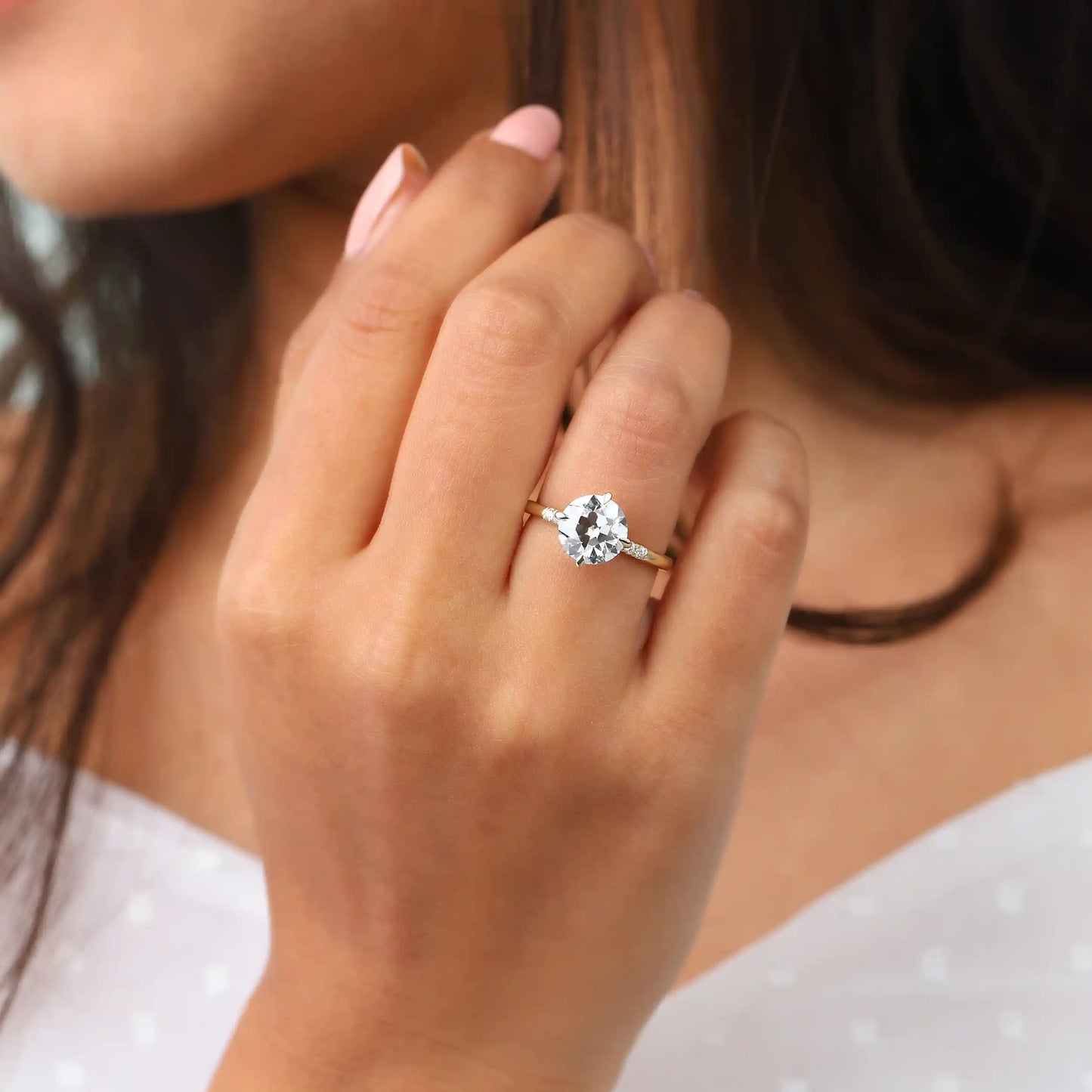 OEC Round Cut Solitaire With Accent Lab Grown Diamond Ring