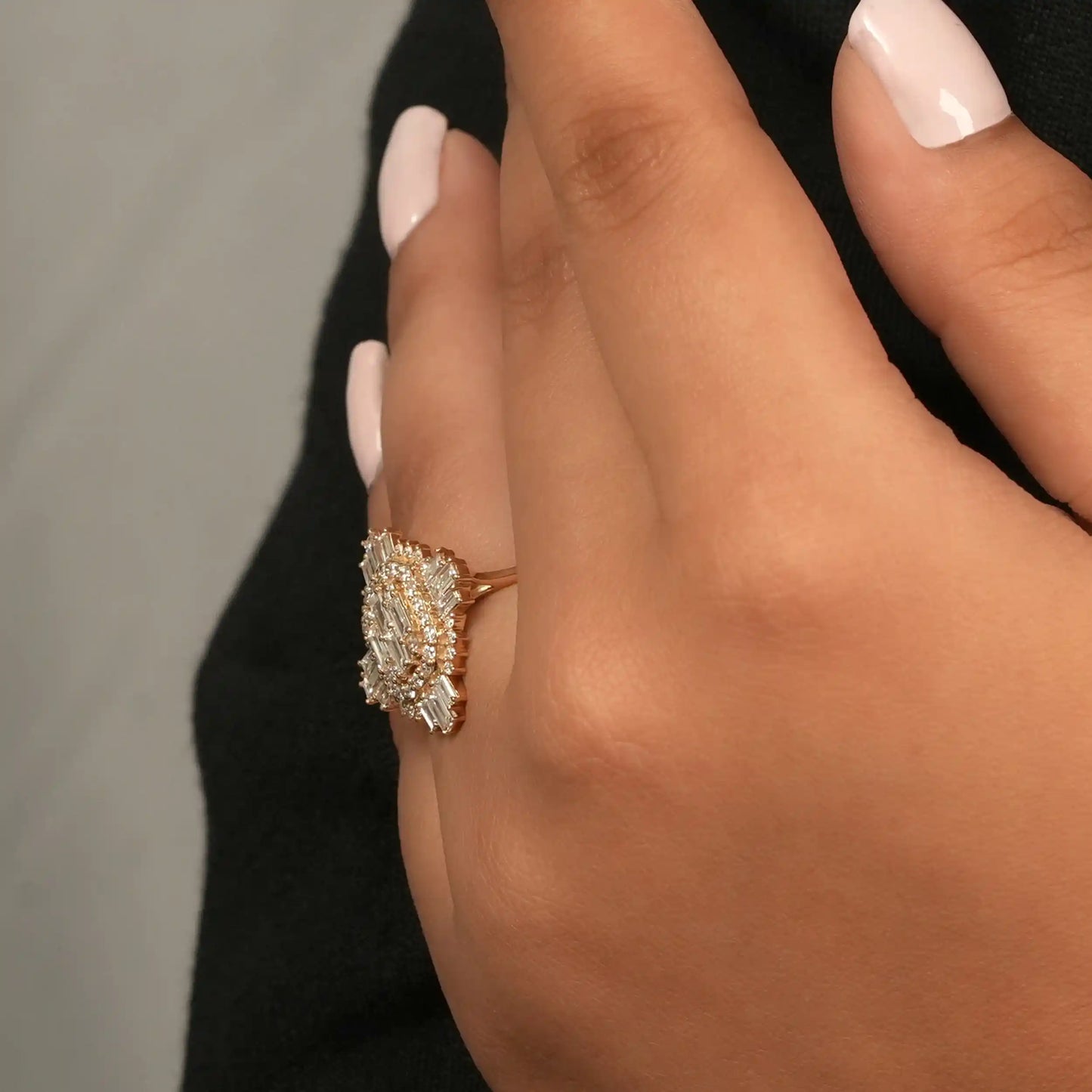 Vintage  Style Baguette And  Round Cut Lab Grown Engagement  Ring